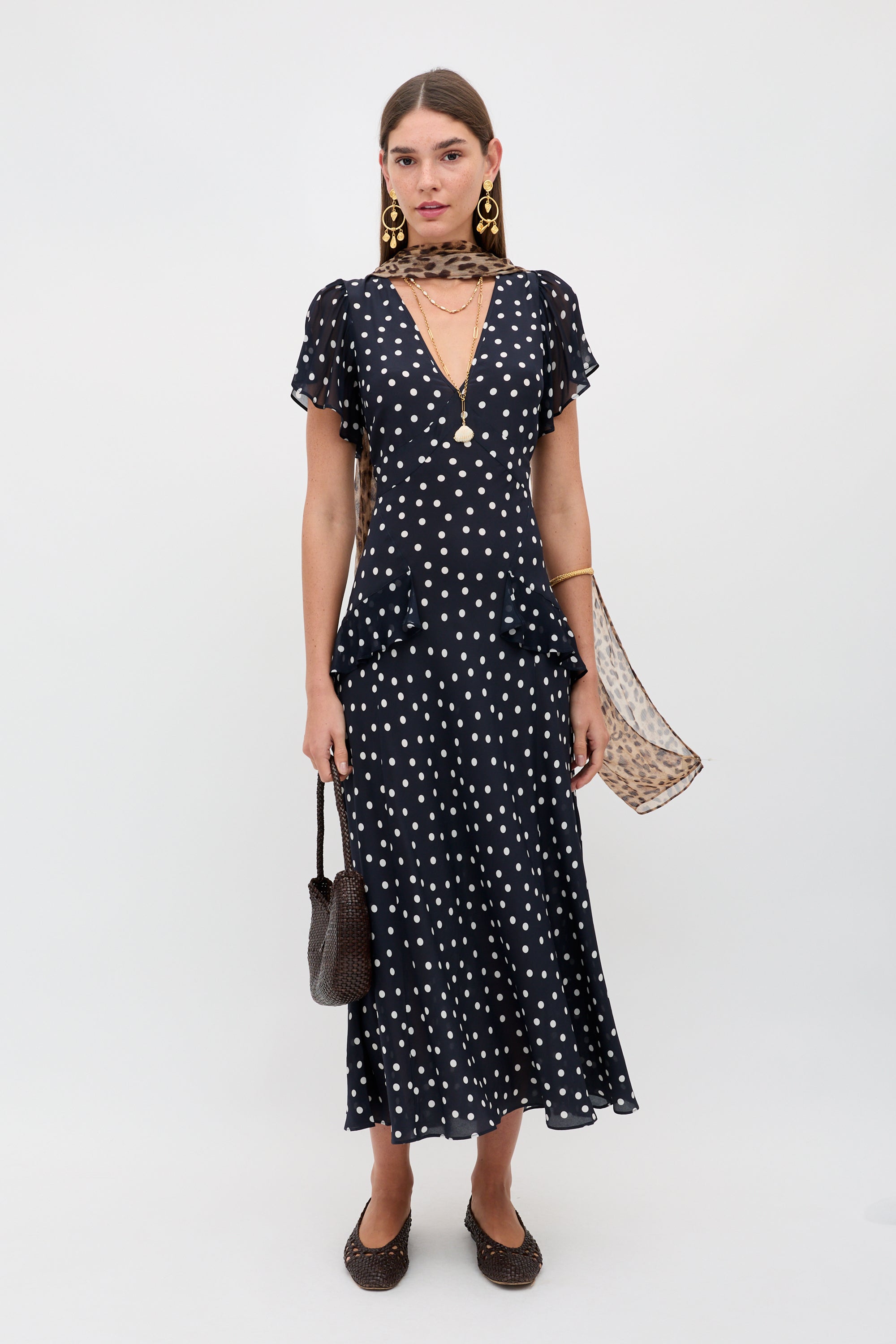 blue bohemia dress Evie Silk Midi in Spot Deep Navy A Romantic Bohemian Maxi Size:X SMALL 67858 auth CHRISTIAN DIOR colorgrp-27470