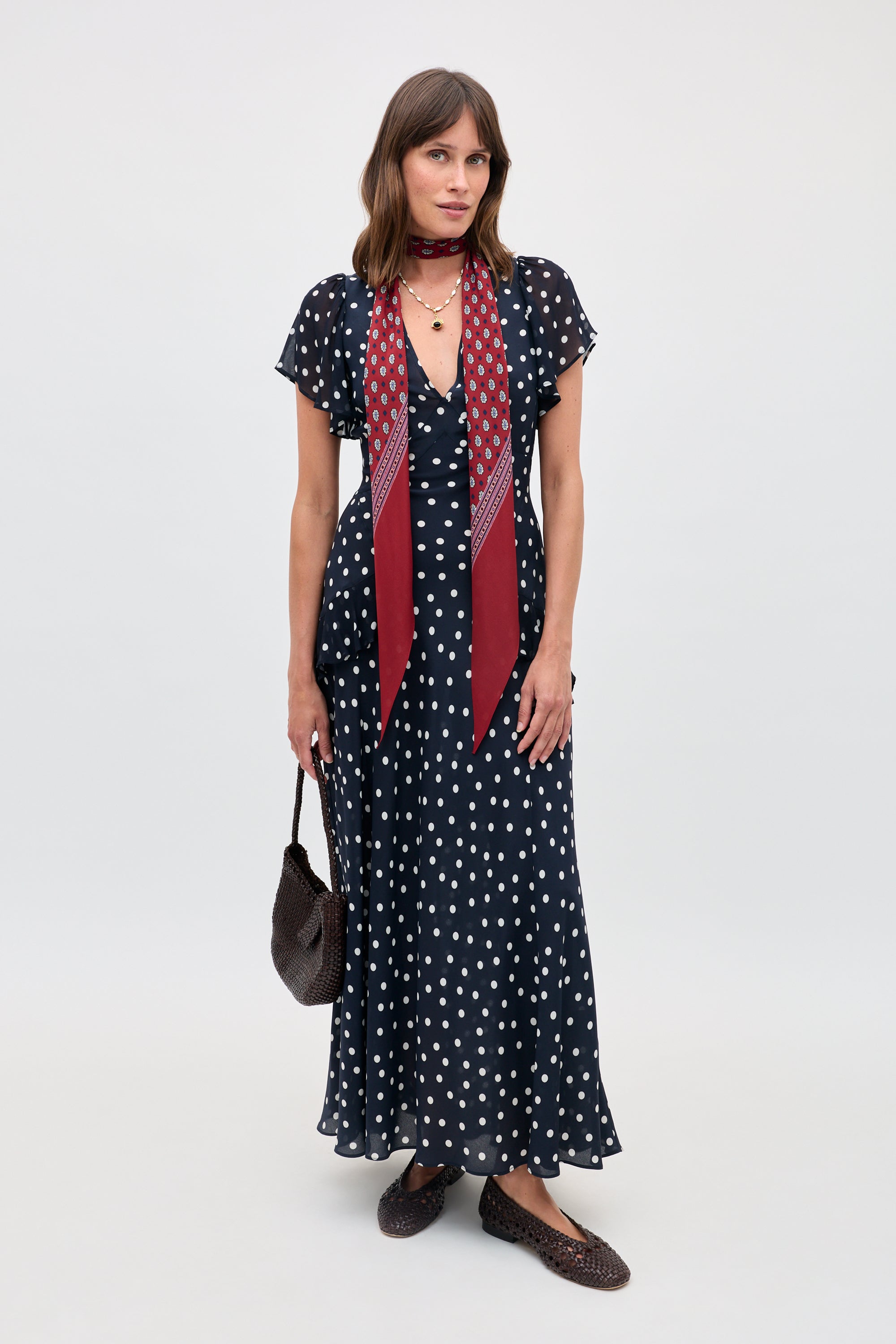 Evie Silk Midi Dress in Bohemia Spot Deep Navy