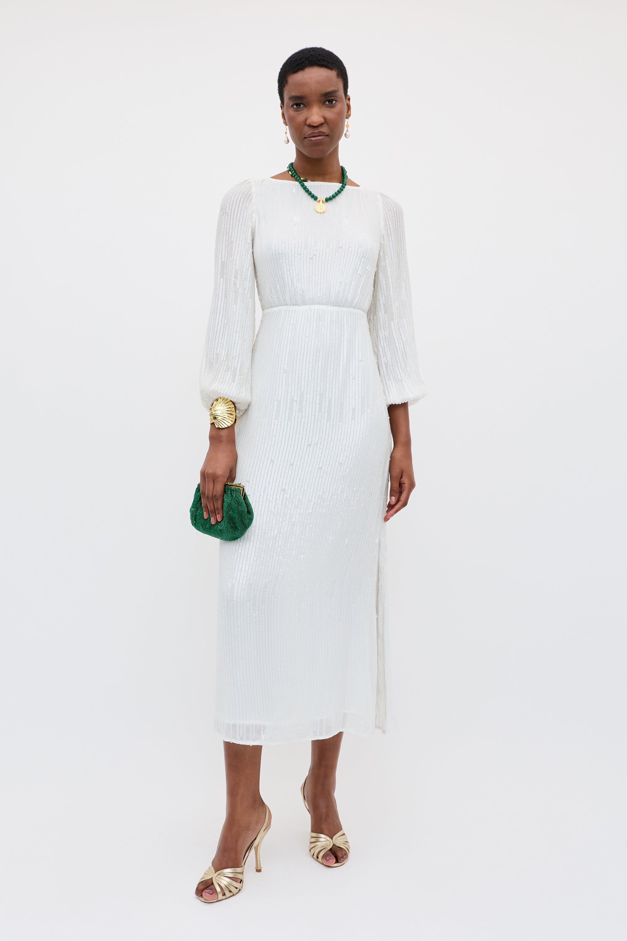 white glitter dress midi Eden Midi Dress, in White Sparkle Sequin main image 0