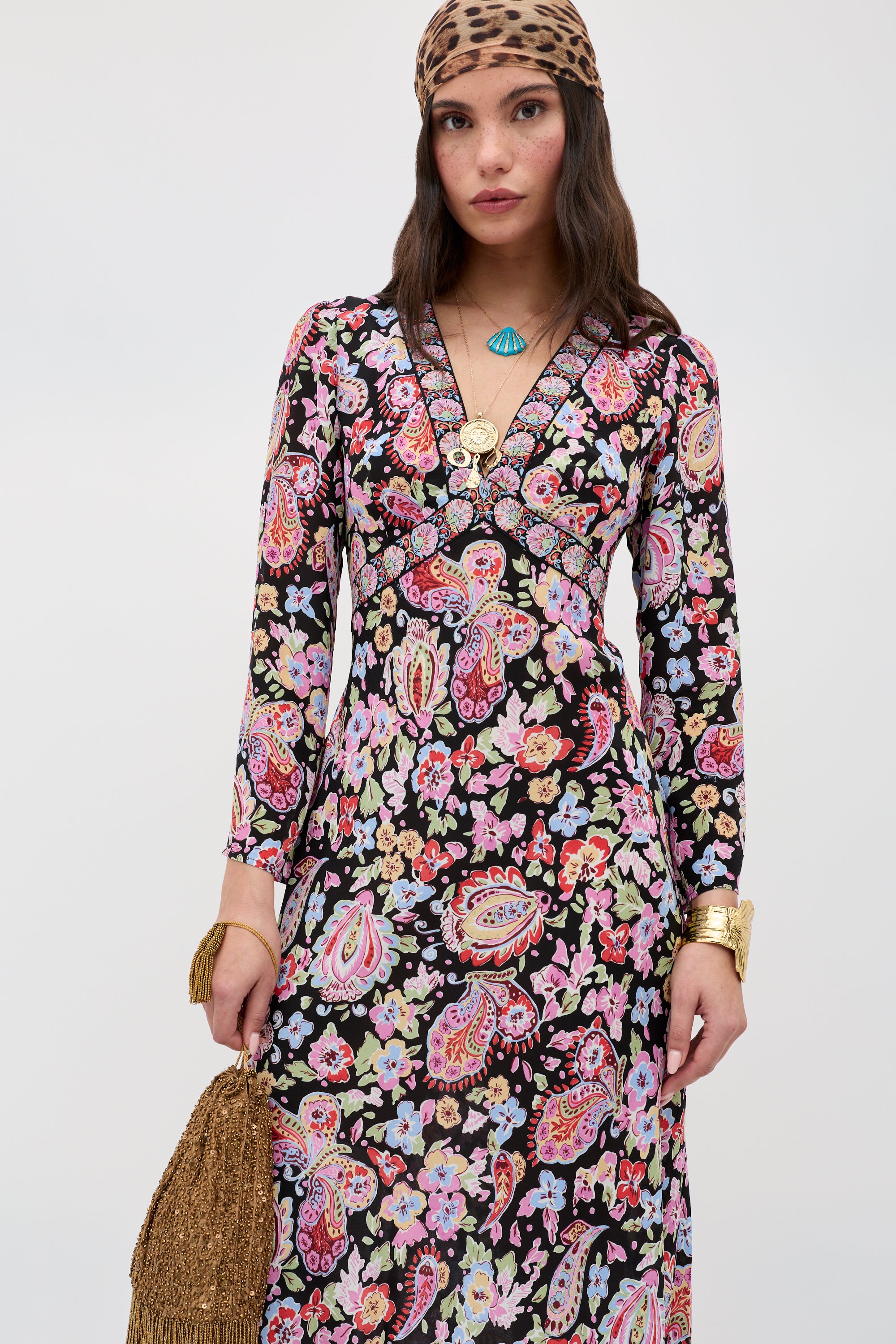 Tania Silk Midi Dress in Multi Cara Floral Black | RIXO USA ⋆