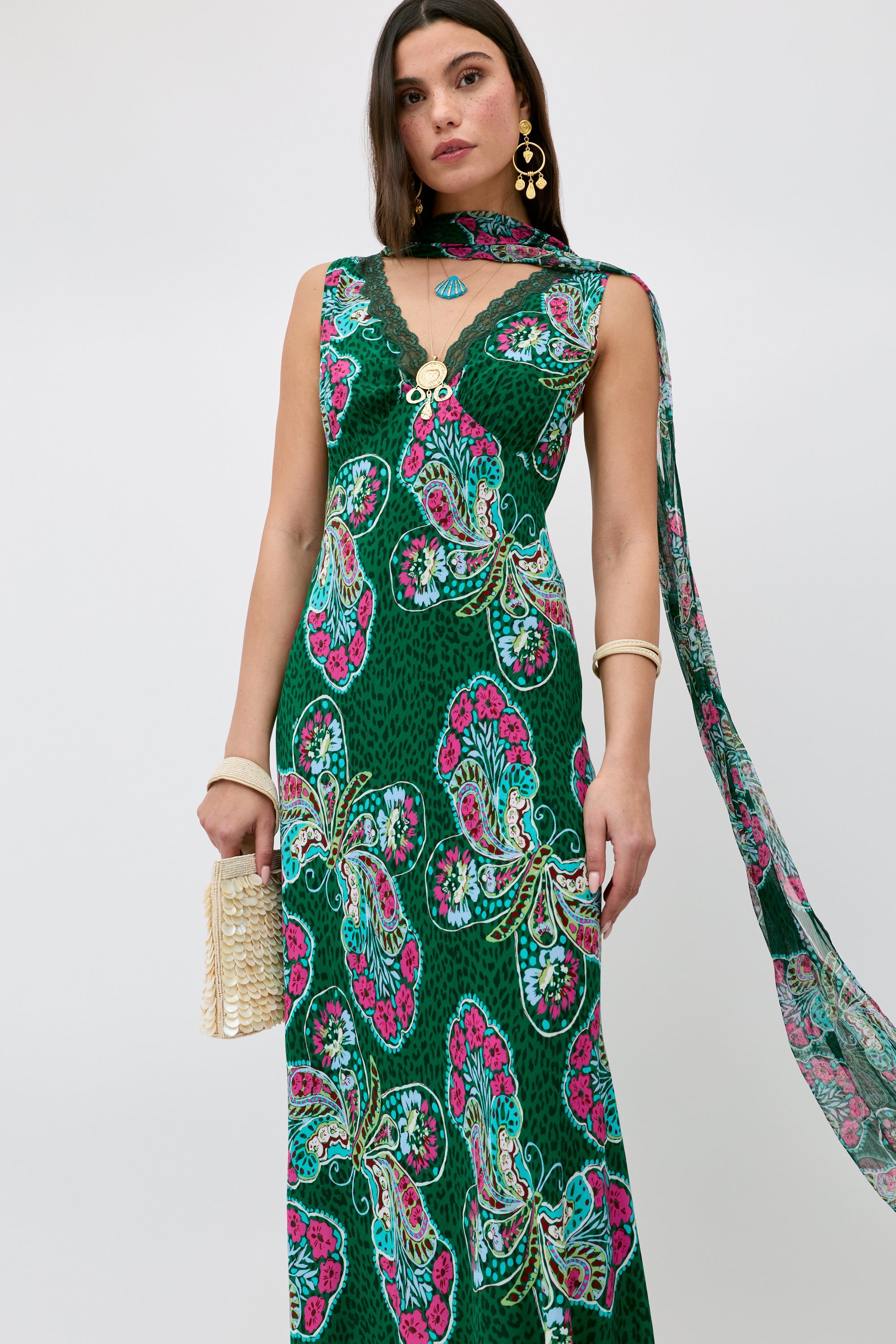 Sandrine Midi Dress in Butterfly Bloom Green