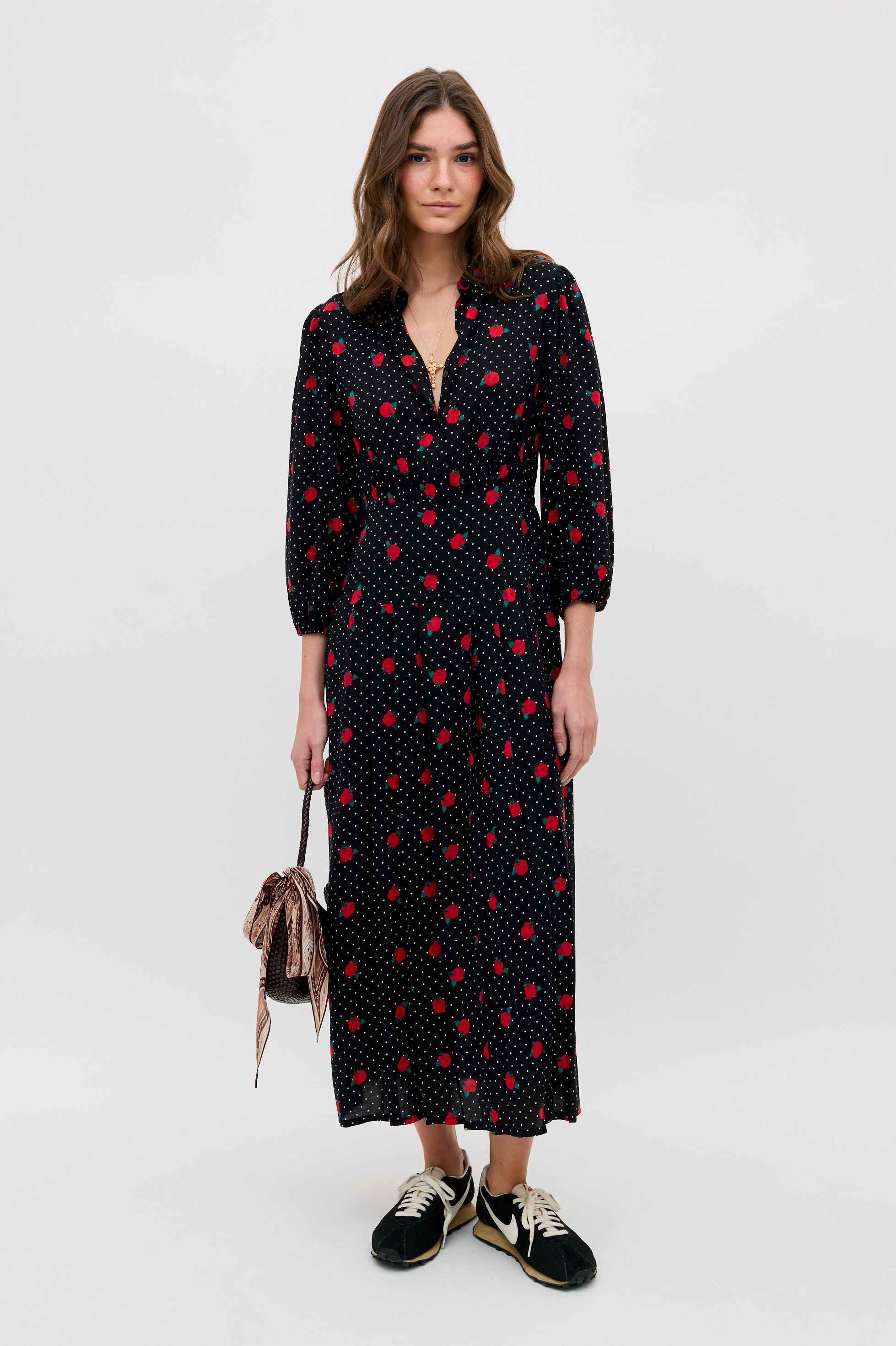 izzy midi dress RIXO Izzy Shirt Rose Spot Black