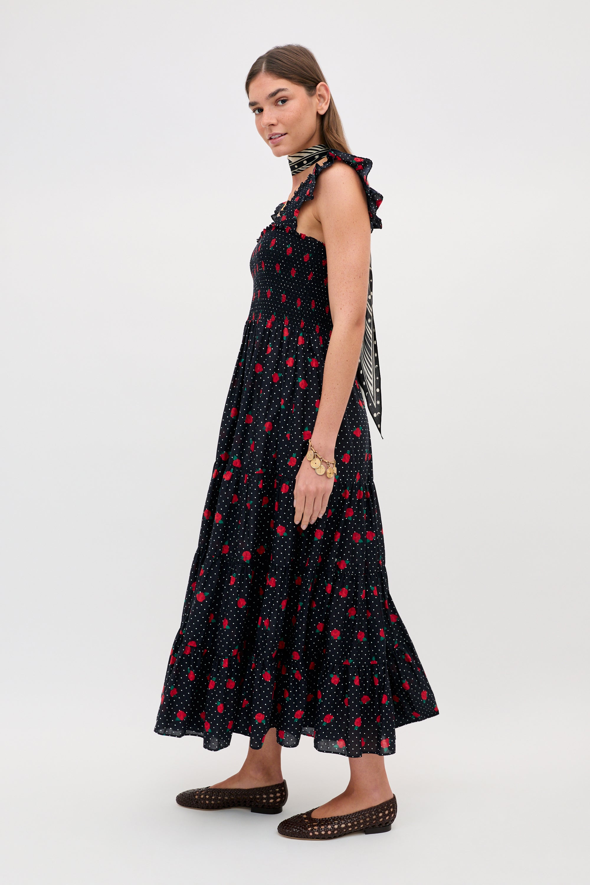 Kendall Cotton Midi Dress in Rose Spot Black | RIXO USA ⋆