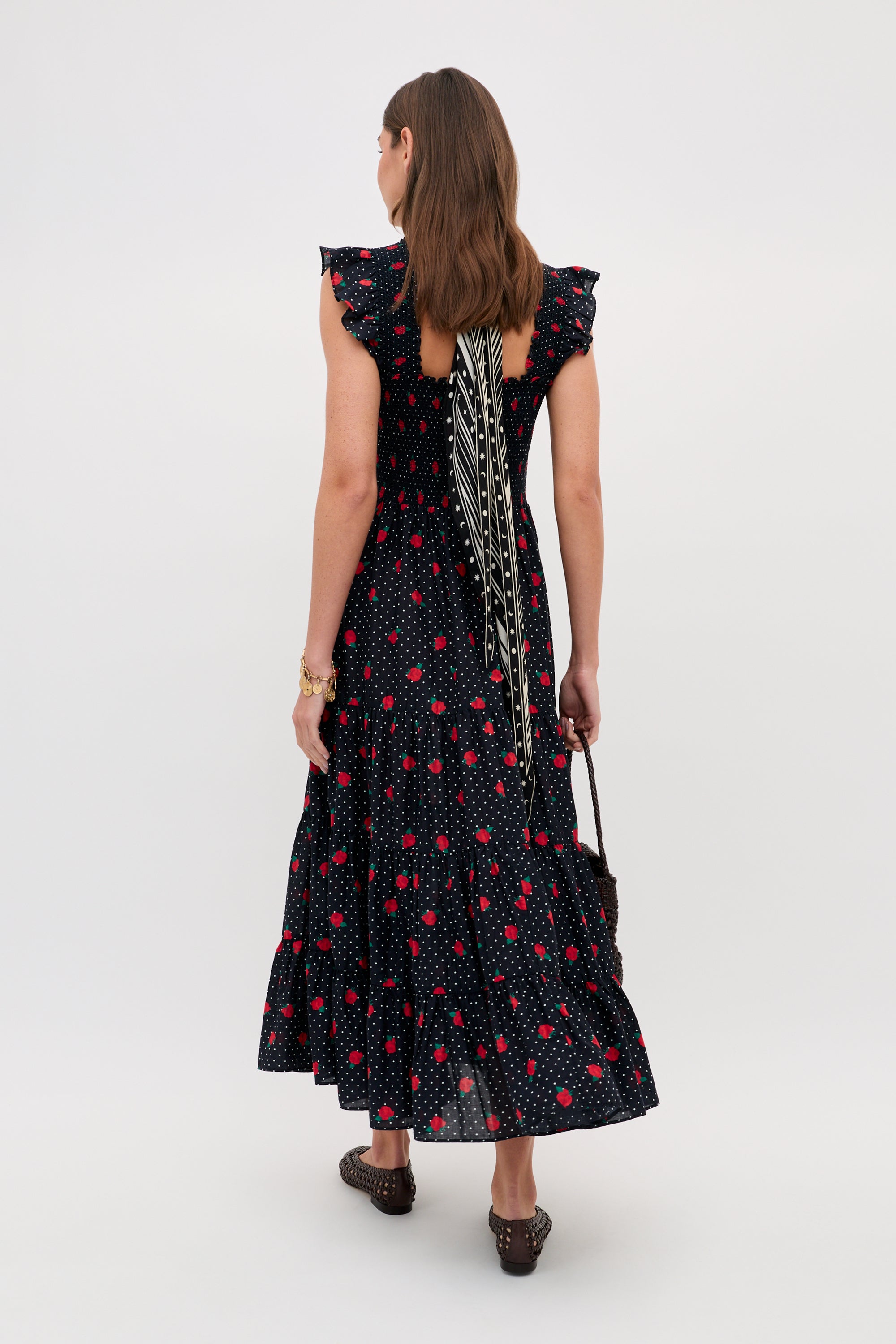 Kendall Cotton Midi Dress in Rose Spot Black | RIXO USA ⋆