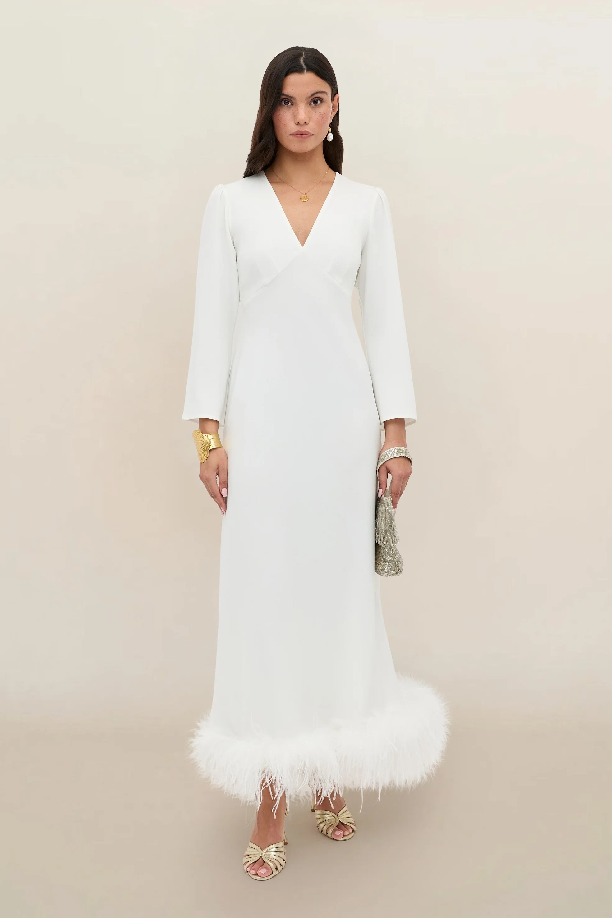 RIXO Bridal Mya Feathered Midi - Ivory RIXO Bridal Mya Feathered Midi - Ivory