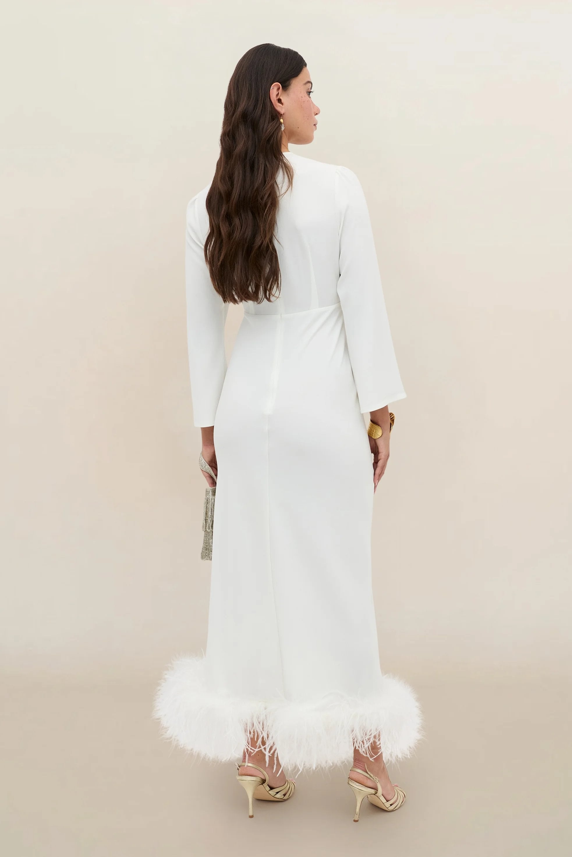 RIXO Bridal Mya Feathered Midi