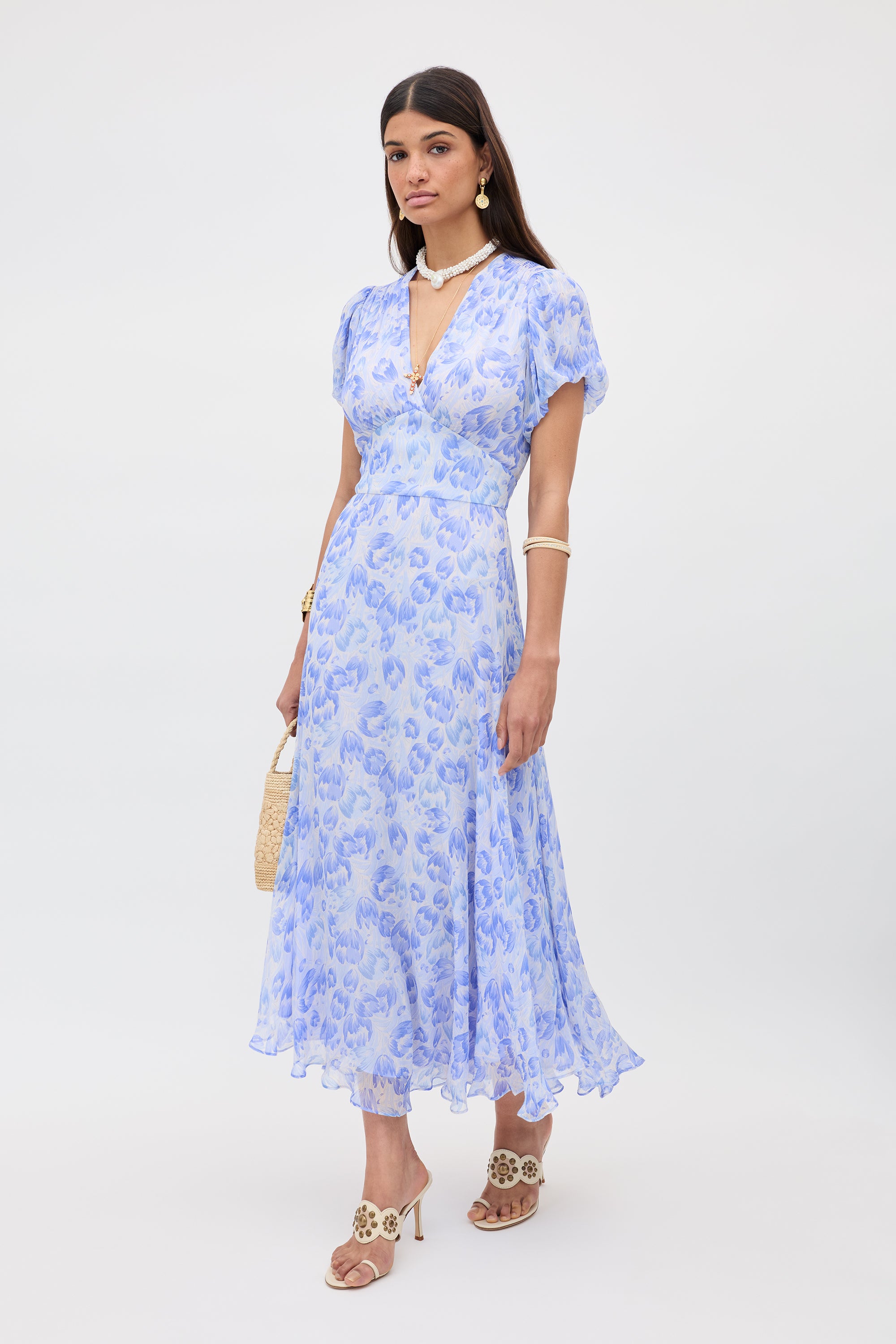 Corrine Chiffon Dress in Tulip Fields Cornflower Blue RIXO ⋆ — free download