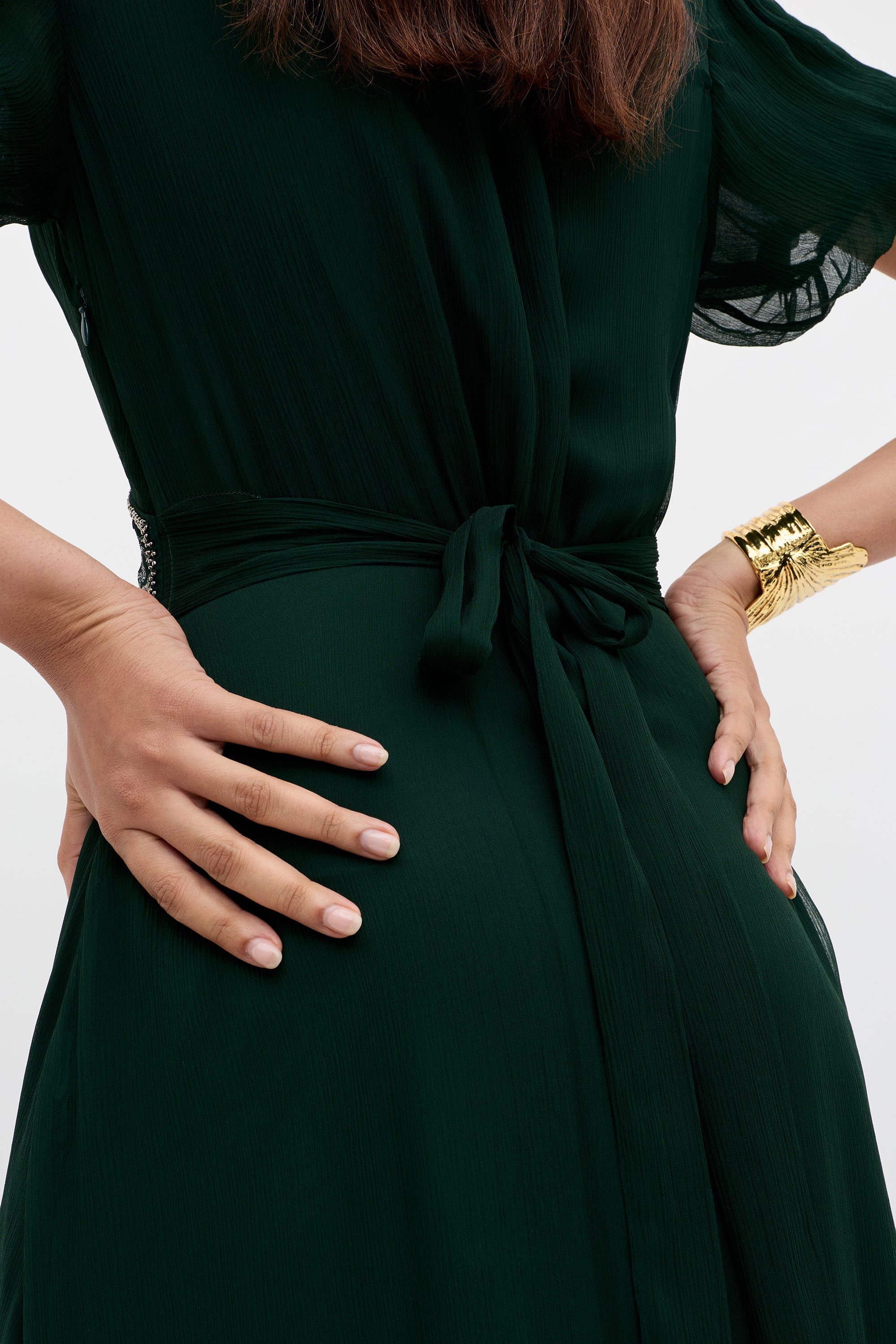 Corrine Embellished Chiffon Dress in Diana Embellishment Forest Green | RIXO Corrine Embellished Chiffon Dress in Diana Embellishment Forest Green | RIXO