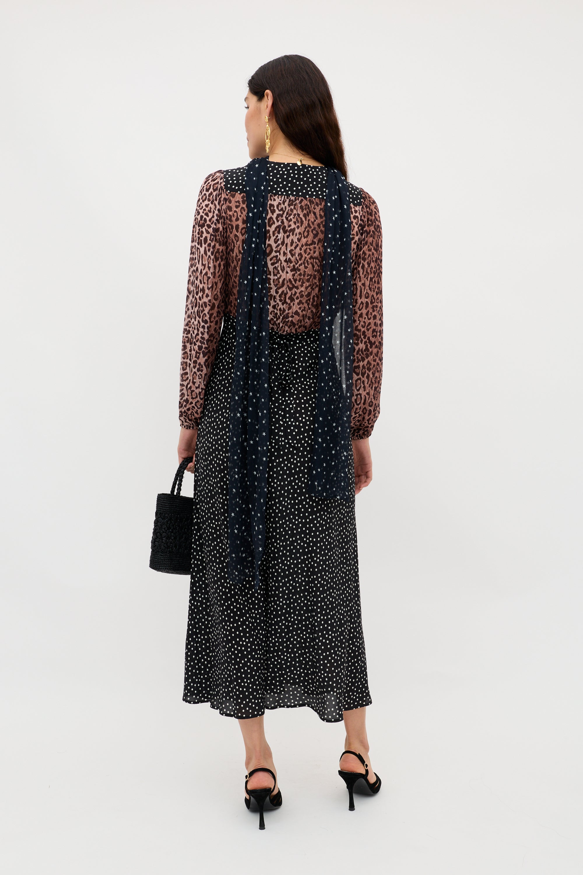 Kaila Silk Leopard Midi Dress in Leopard Spot Brown
