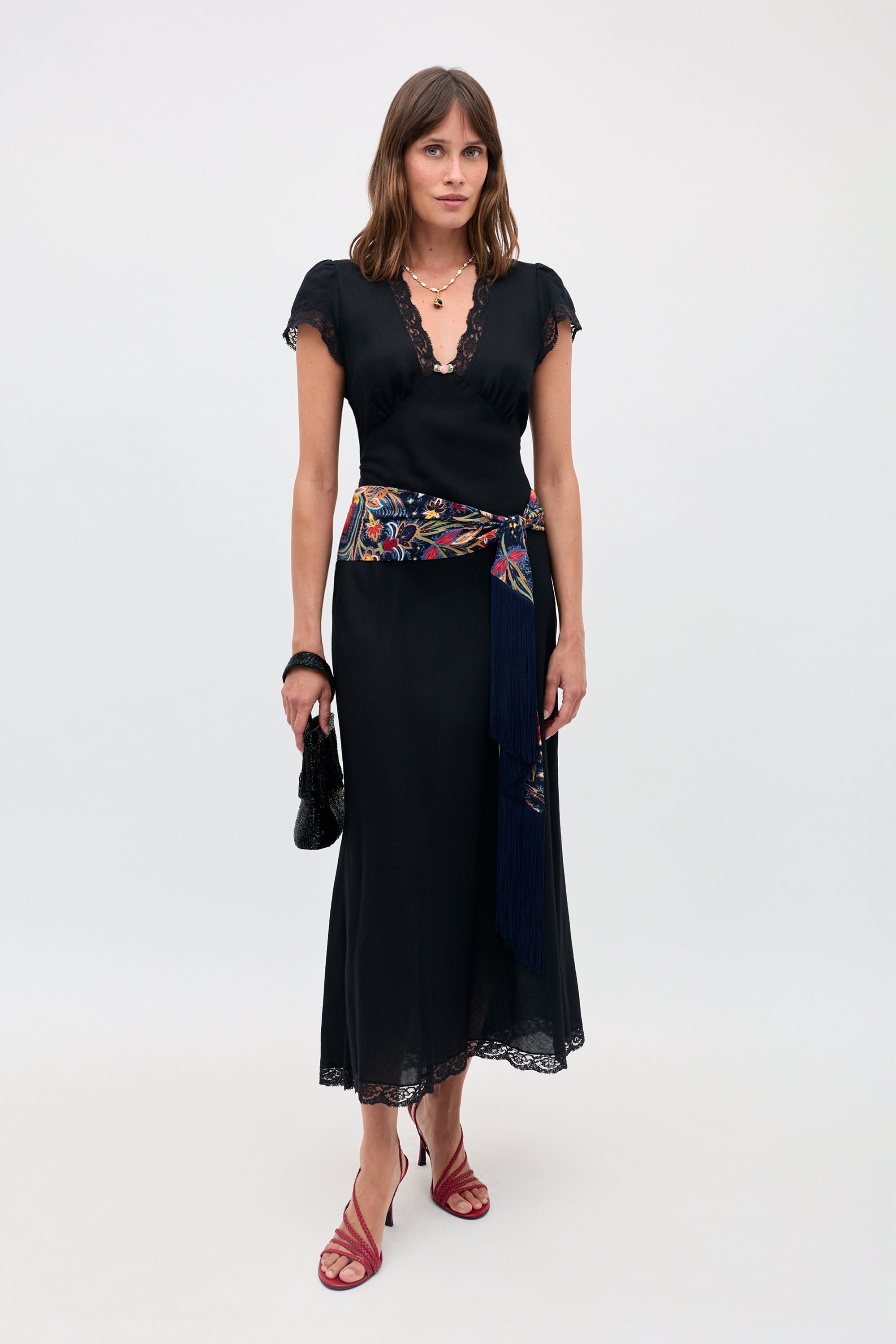 Clarice Linen Midi Dress in Black | RIXO USA ⋆