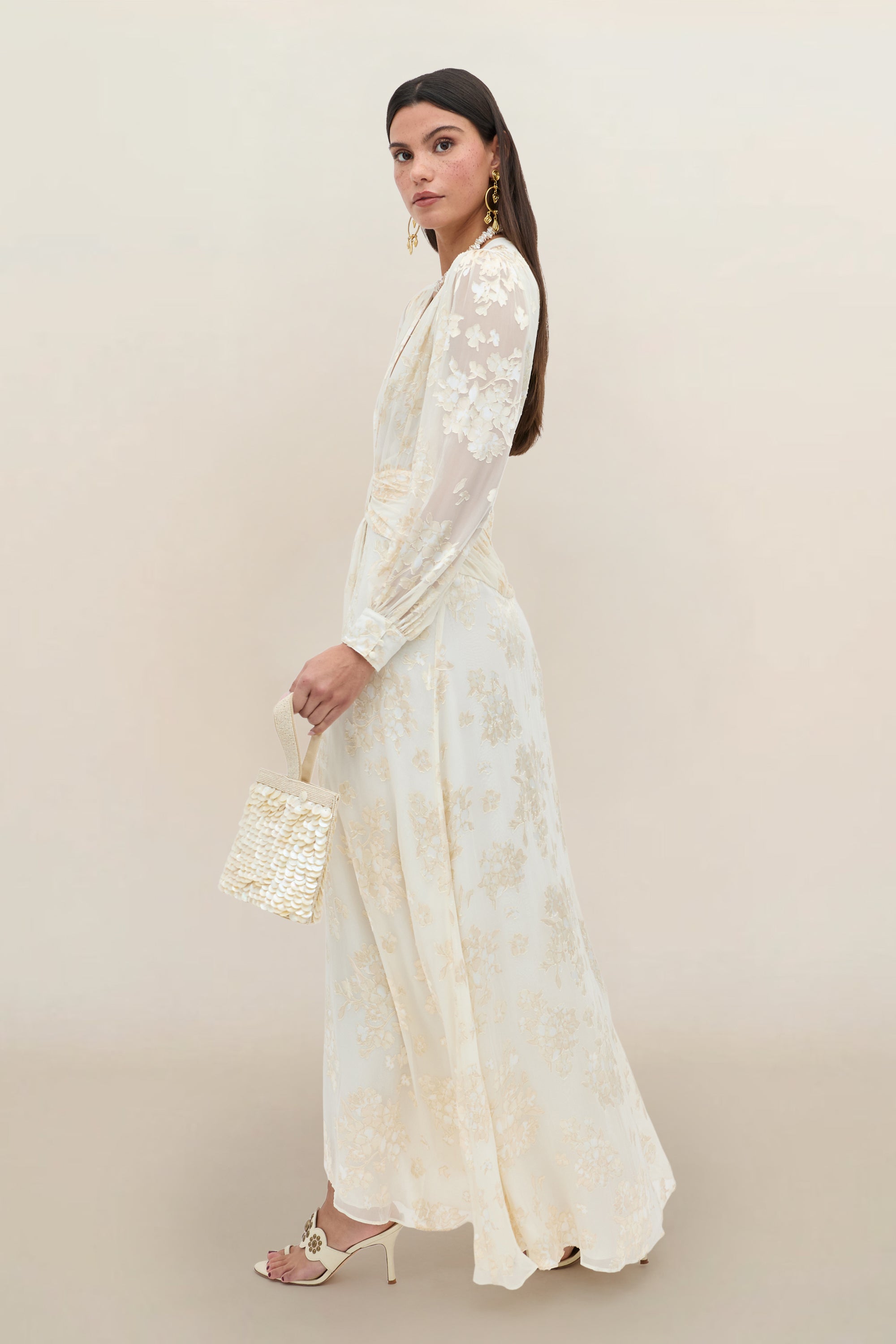 Meera Silk-Satin Devoré Gown in Bouquet Devoré Cream