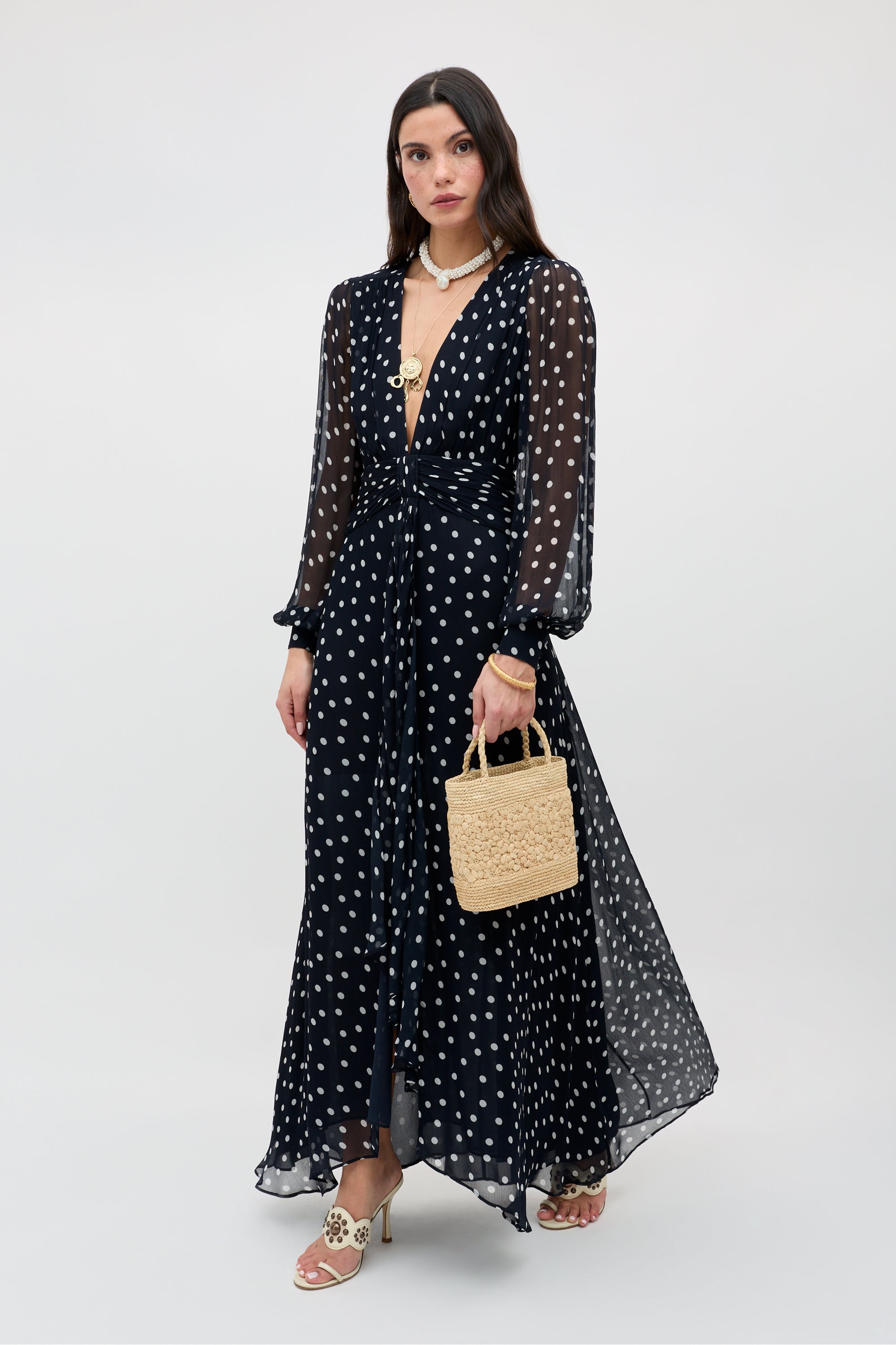 Meera Chiffon Gown in Bohemia Spot Deep Navy | RIXO USA ⋆