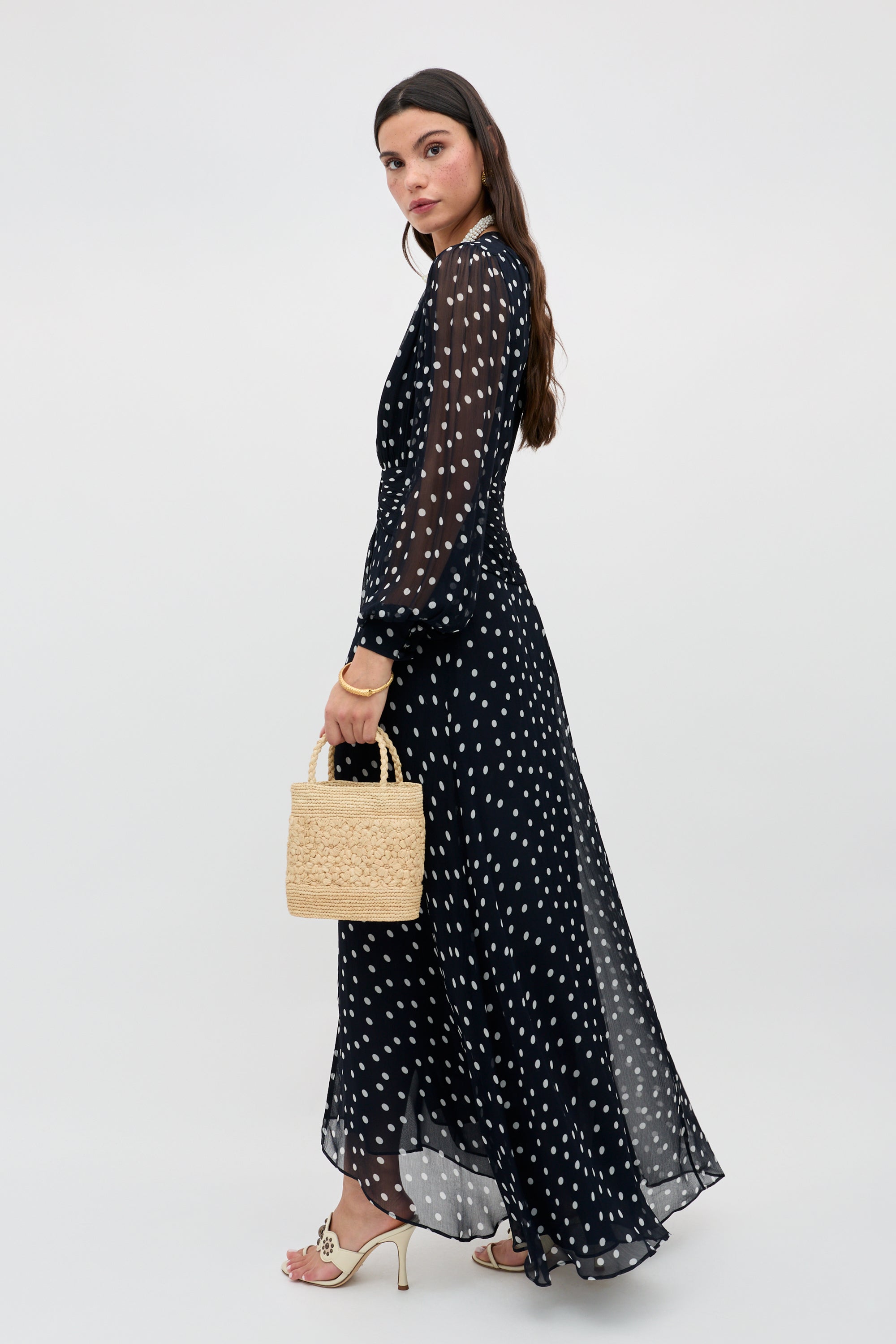 Meera Chiffon Gown in Bohemia Spot Deep Navy