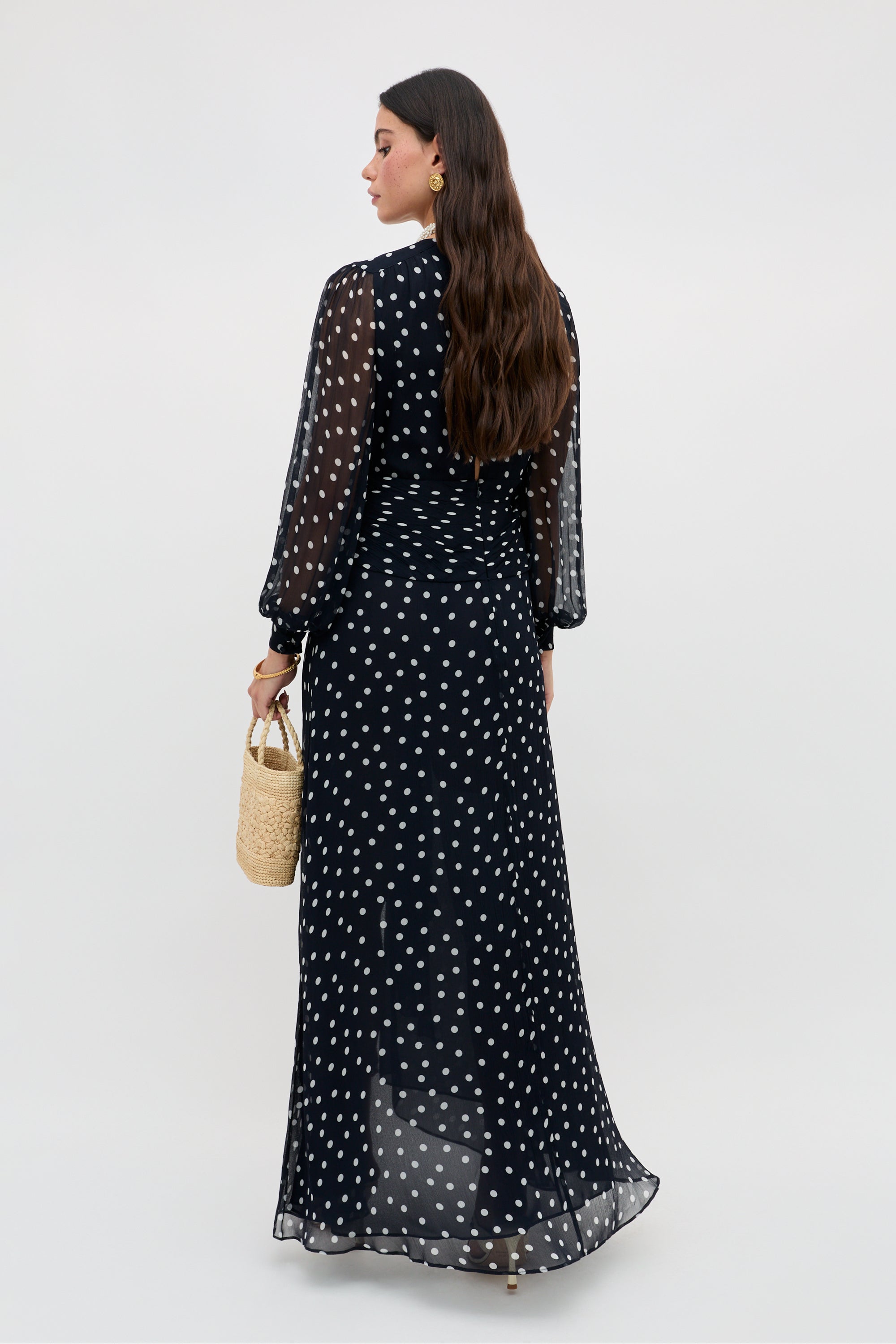 Meera Chiffon Gown in Bohemia Spot Deep Navy | RIXO USA ⋆