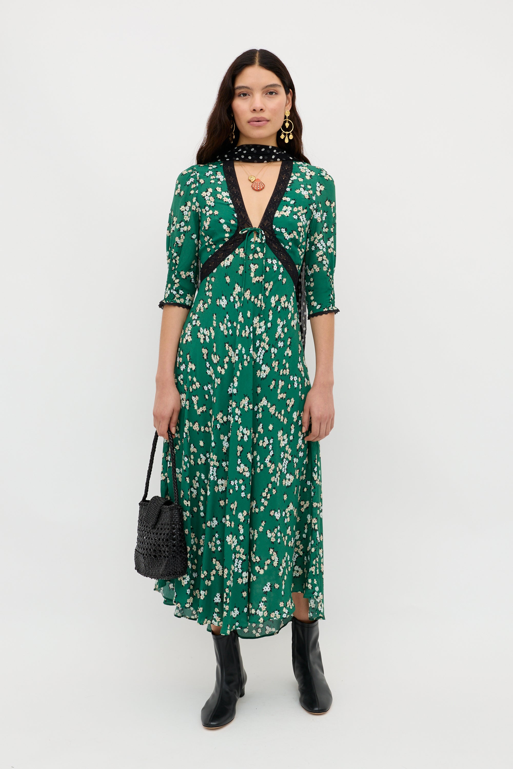 Amina Midi Dress in Green City Floral Olive | RIXO USA Amina Midi Dress in Green City Floral Olive | RIXO USA