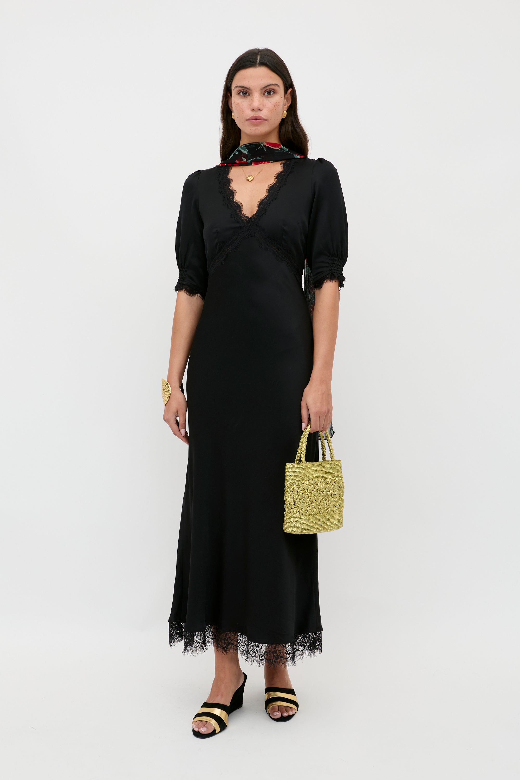Annina Satin Midi Dress in Black | RIXO USA Annina Satin Midi Dress in Black | RIXO USA