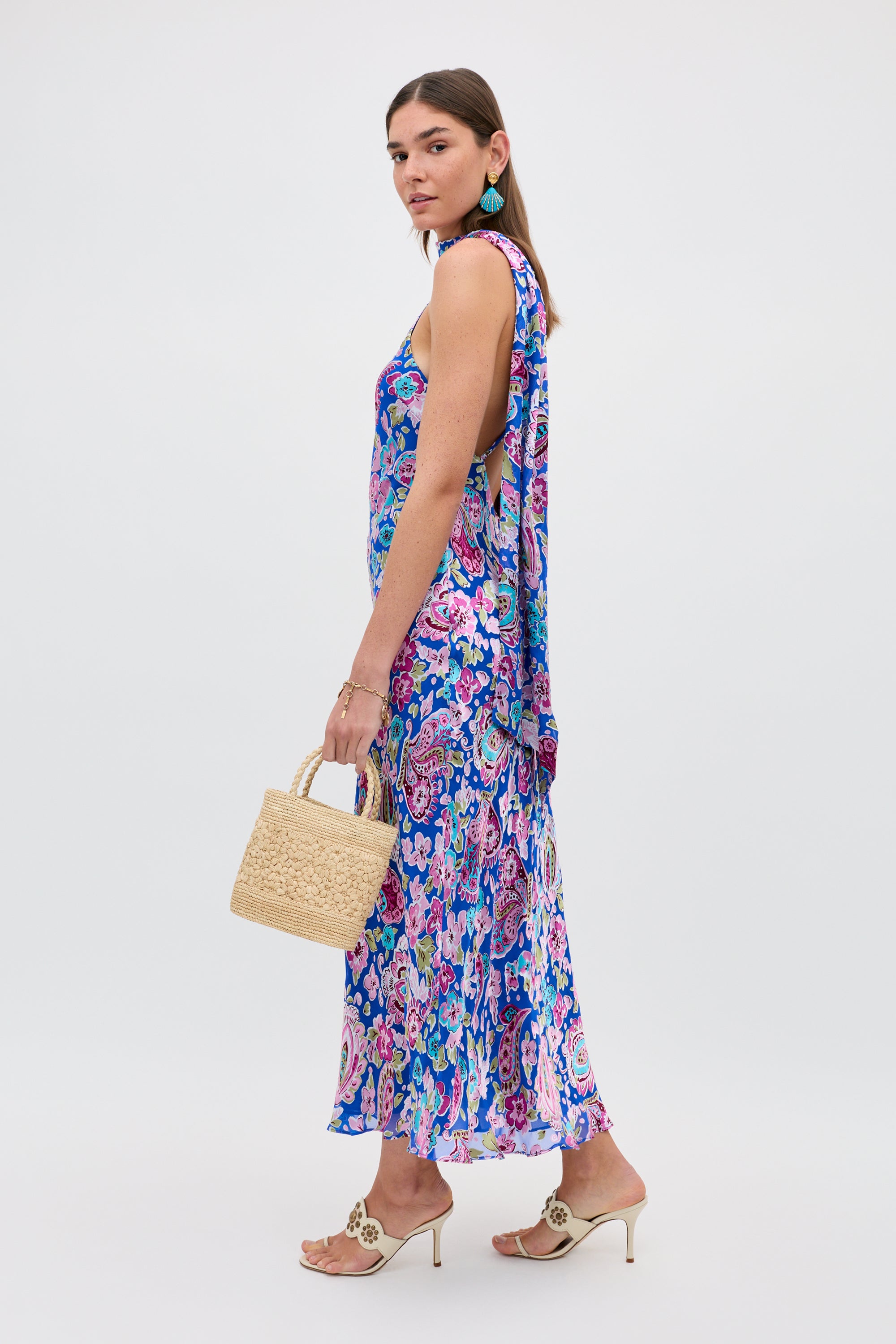 RIXO Hayley Dress in Navy,Pink