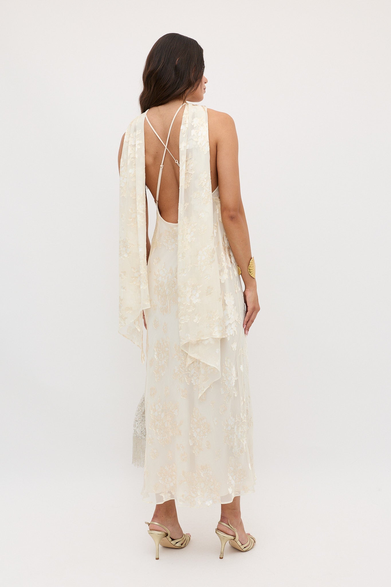 Hayley Silk-Satin Devor Dress in Bouquet Devor Cream | RIXO USA