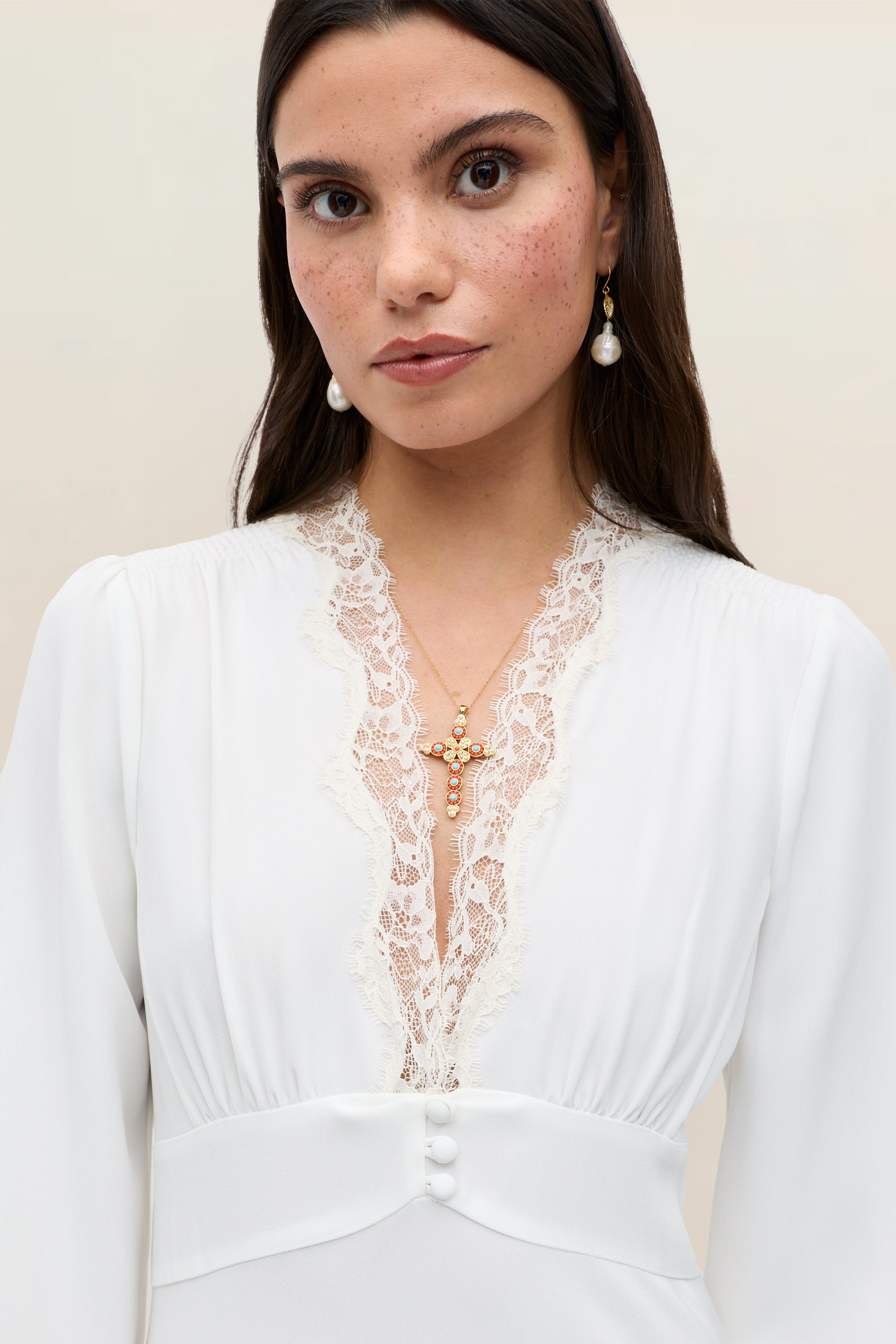 womens ivory lace dress Emory Crepe Gown in Size:UK 14 / US 10 / EU 42 Spiral Sequin V-Neck Ankle 20260629_JULY4 Package Contents