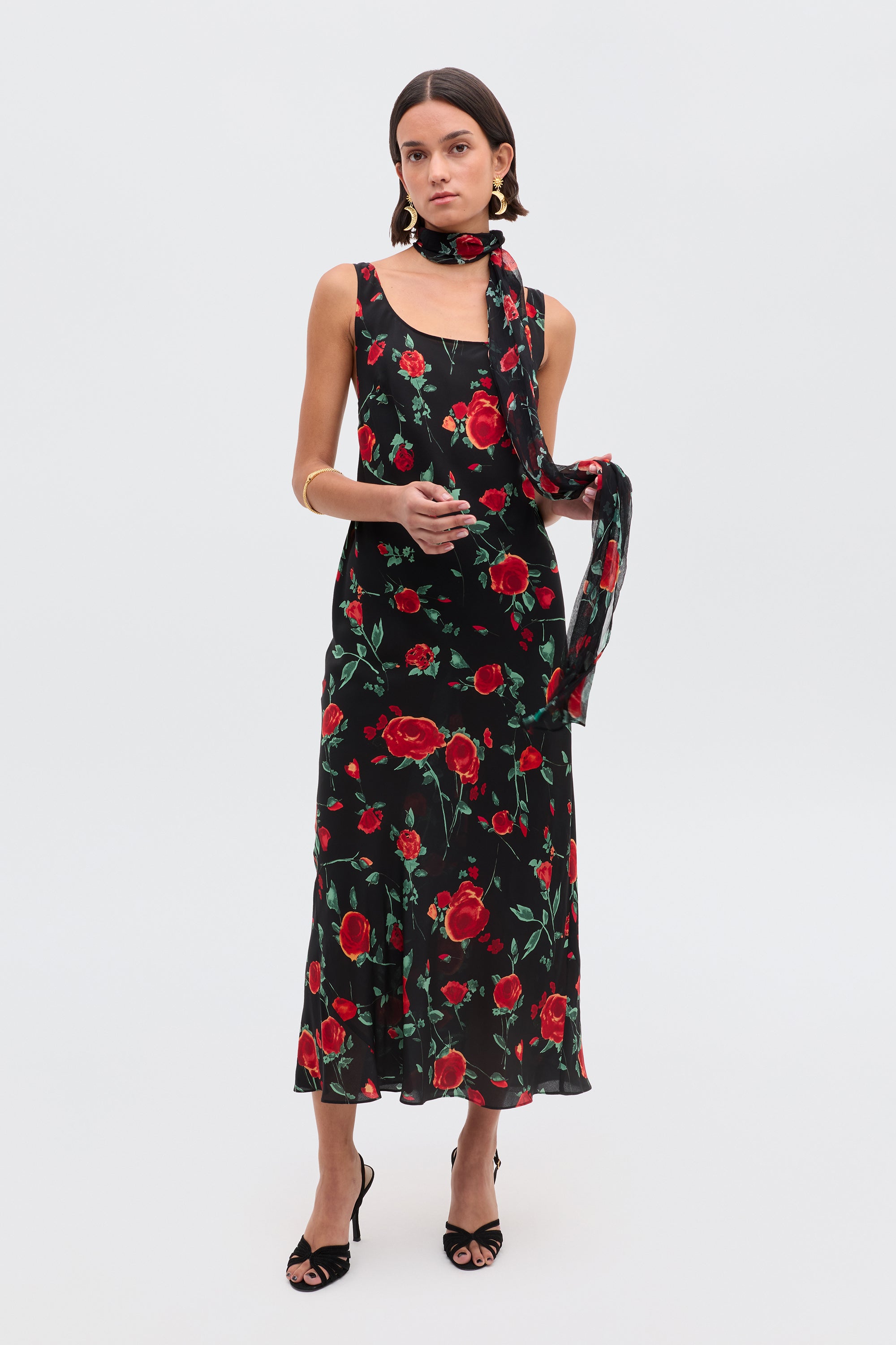 Bondi Silk Midi Dress in Claudia Rose Black