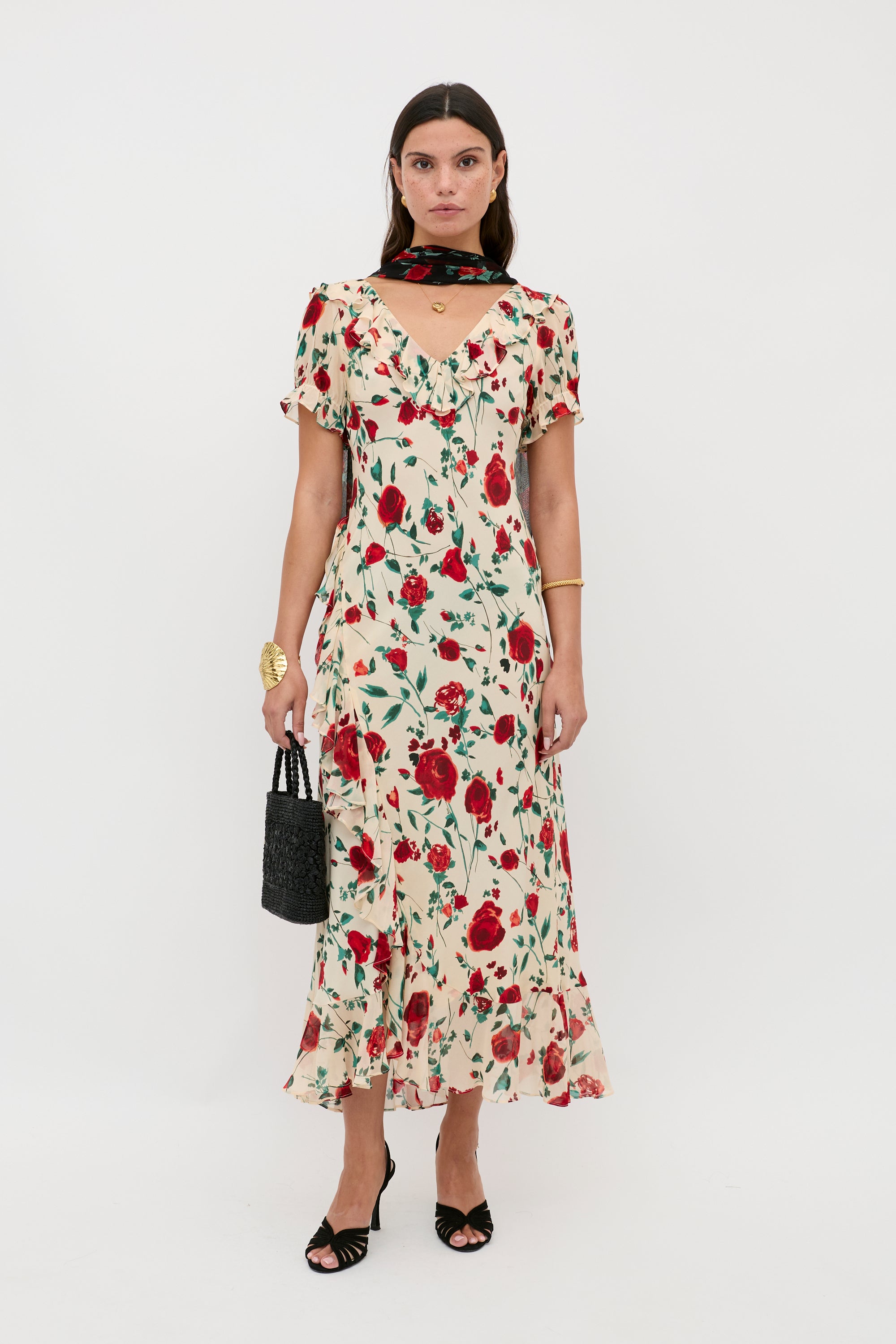 cream rose dress Cream Rose Print Square Neck Ruched Mesh Bodycon Dress