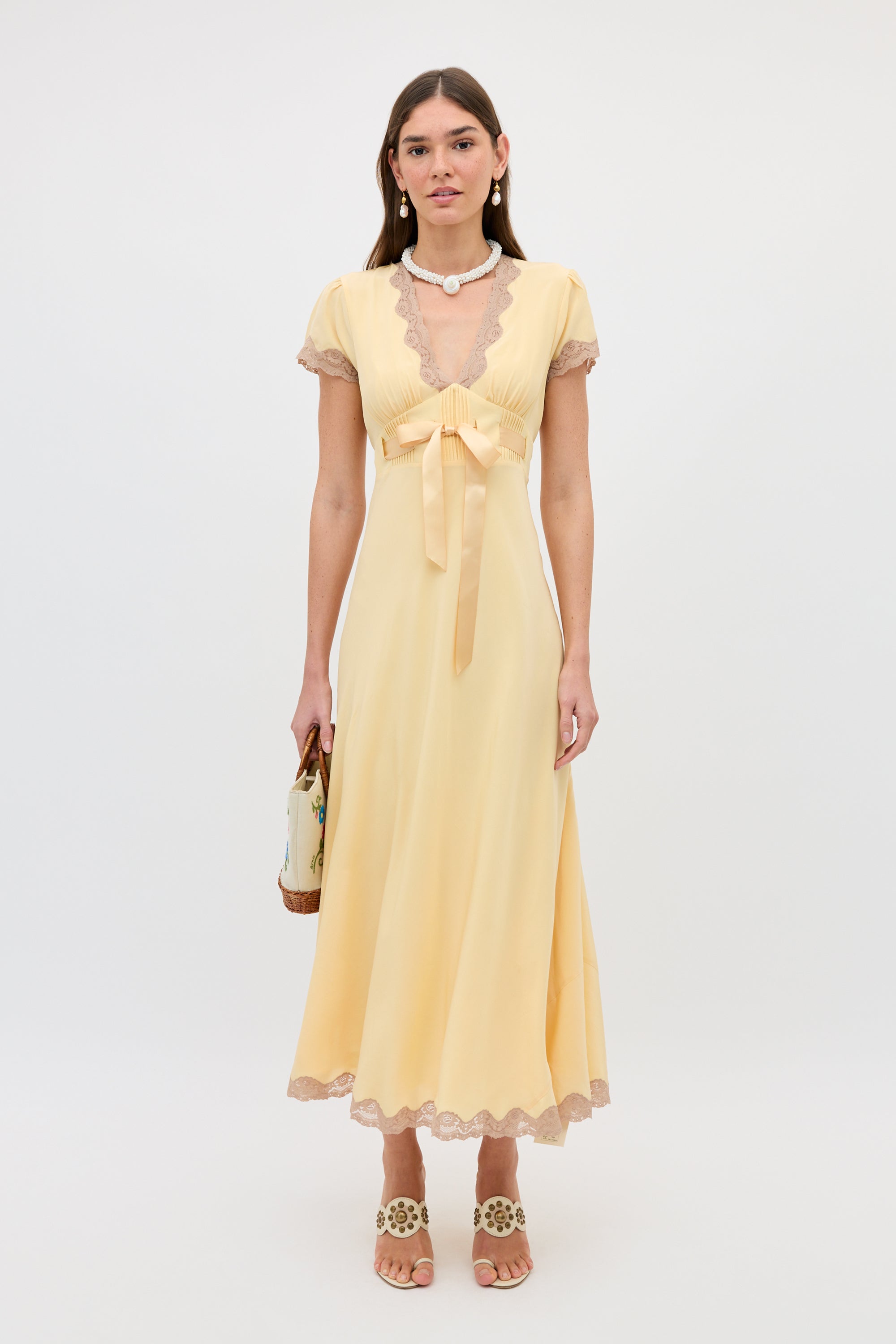 Marlice Silk Midi Dress in Butter Yellow