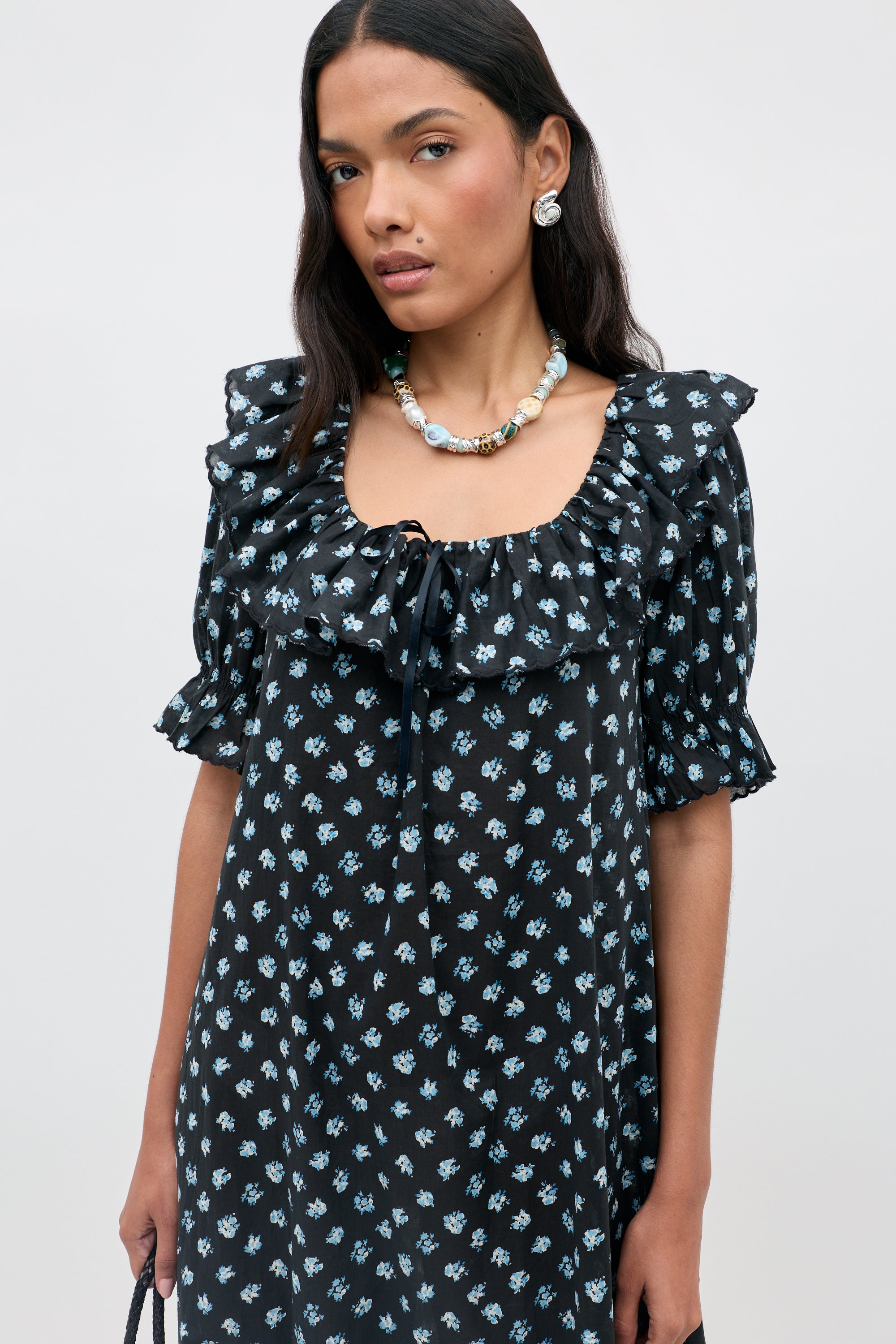 Aprilia Cotton Midi Dress in Seville Floral Black | RIXO ⋆