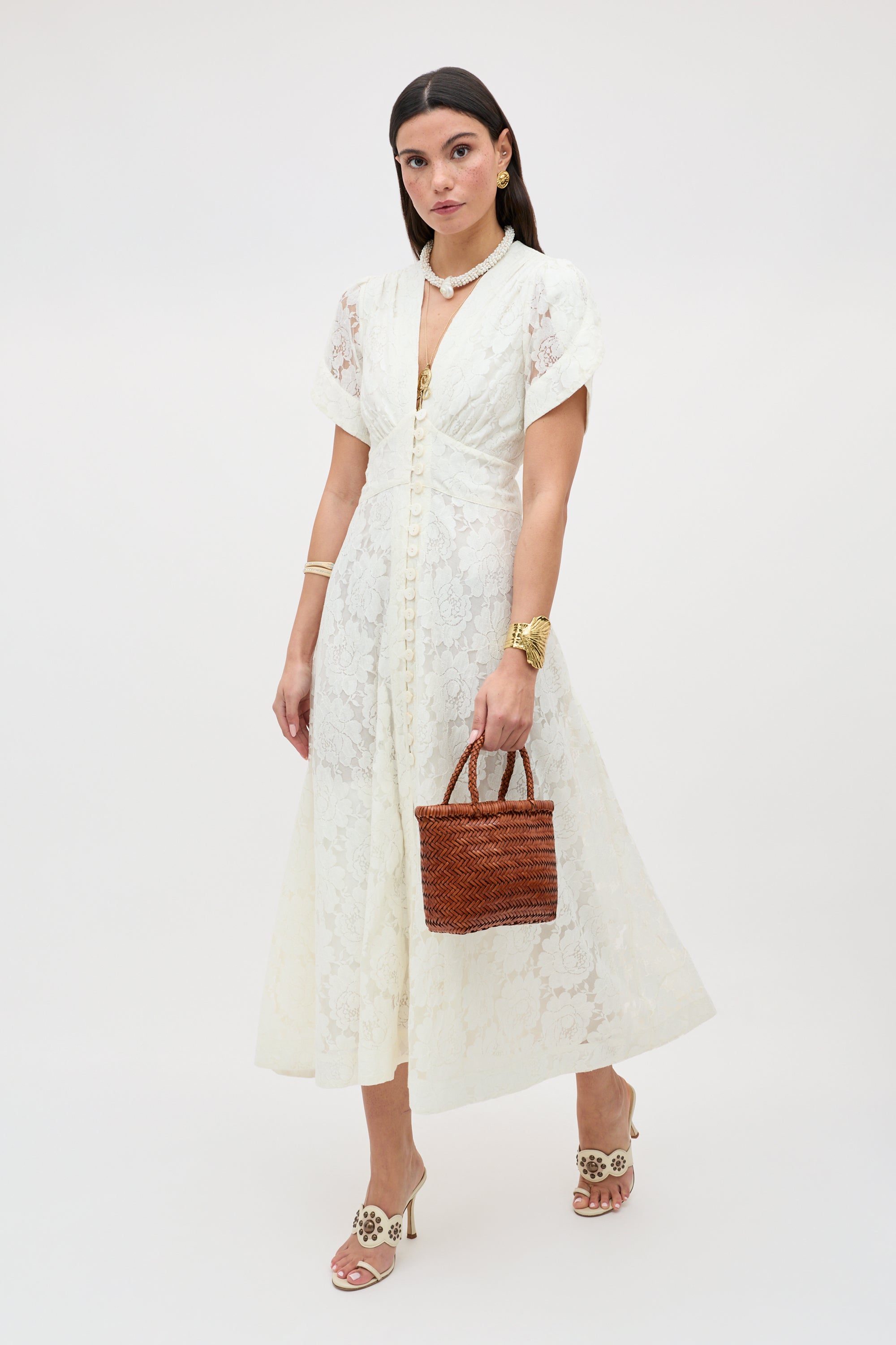 Novara Lace Midi Dress in Ivory | RIXO USA ⋆