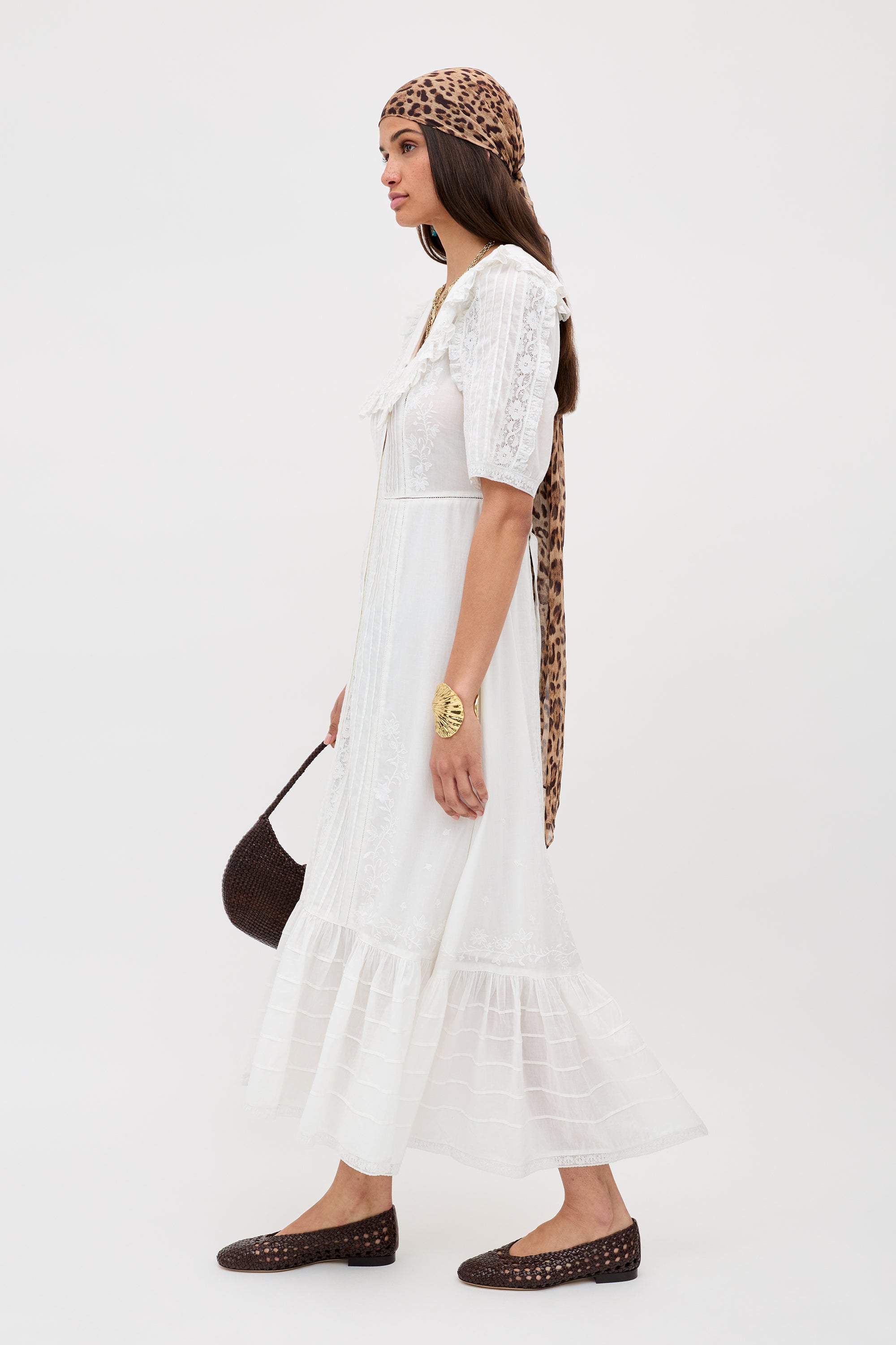 Rixo Edina Cotton Midi Pansy Embroidery White
