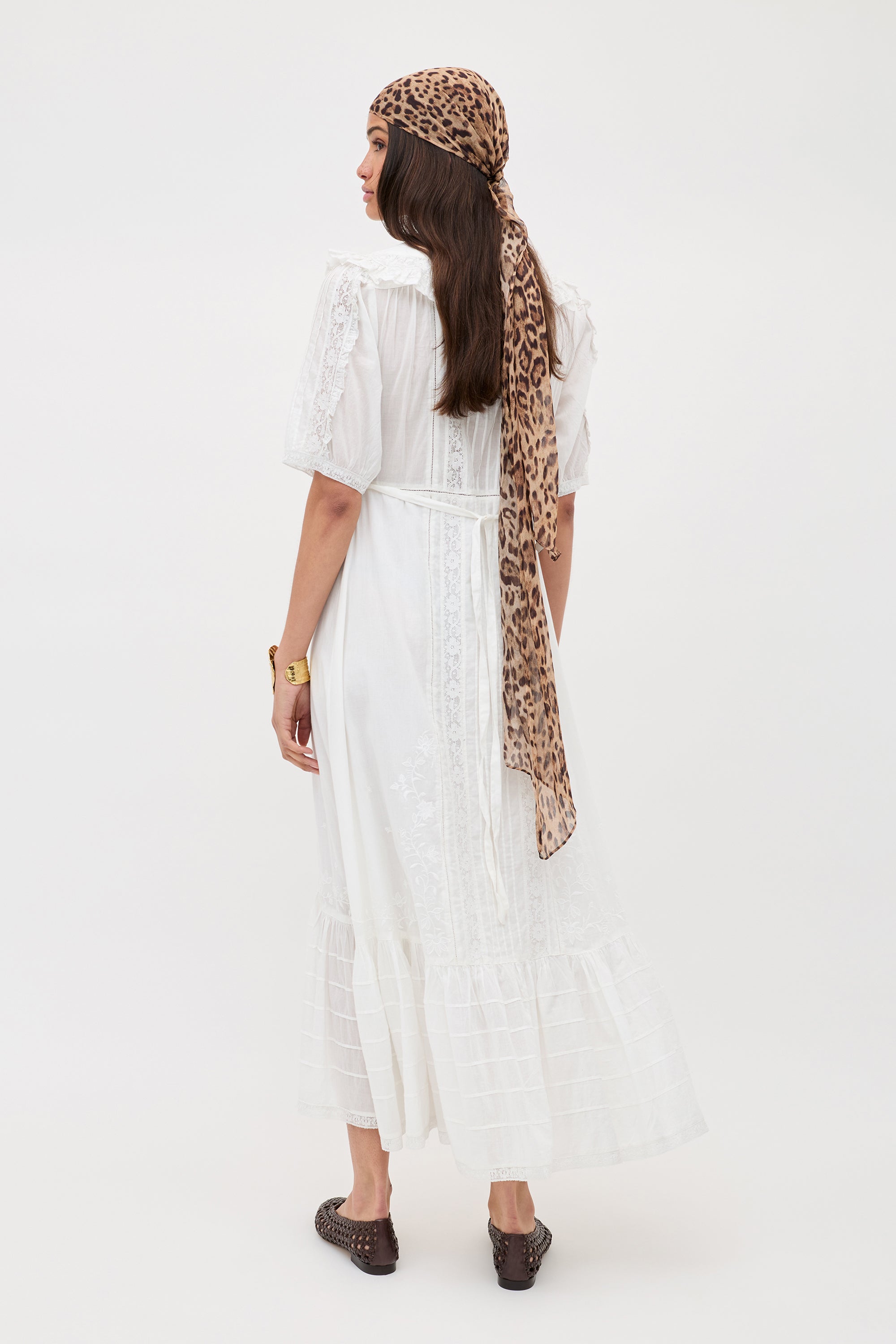Edina Cotton Midi Dress in Pansy Embroidery White | RIXO USA ⋆