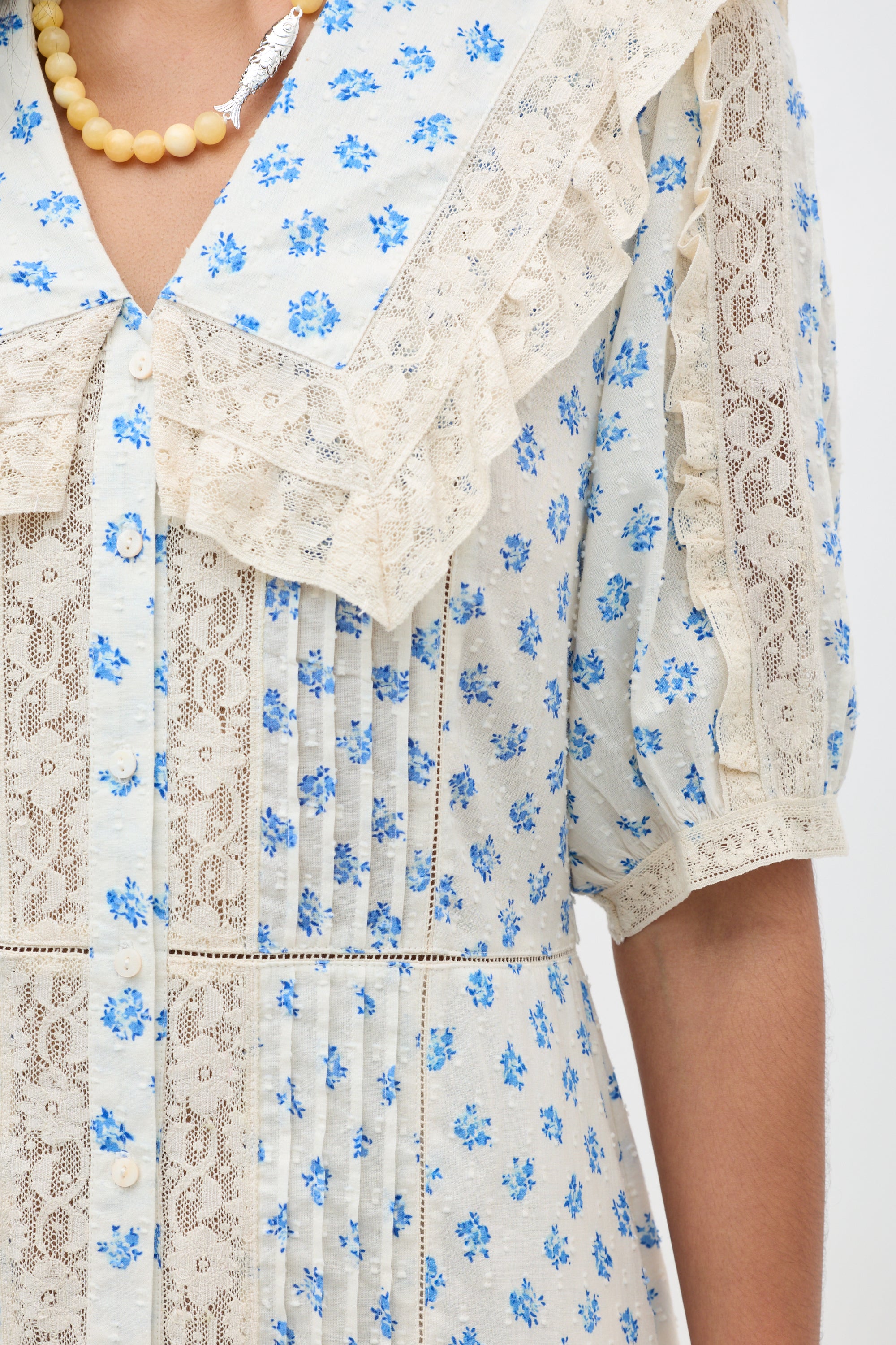 Edina Cotton Midi Dress in White Seville Floral Cream