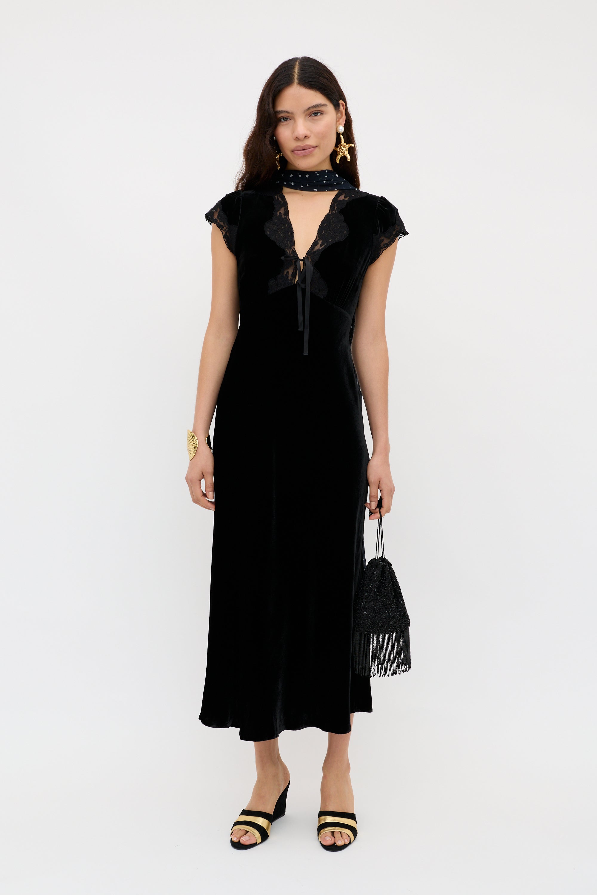 Amari Silk-Velvet Midi Dress in Black | RIXO USA Amari Silk-Velvet Midi Dress in Black | RIXO USA