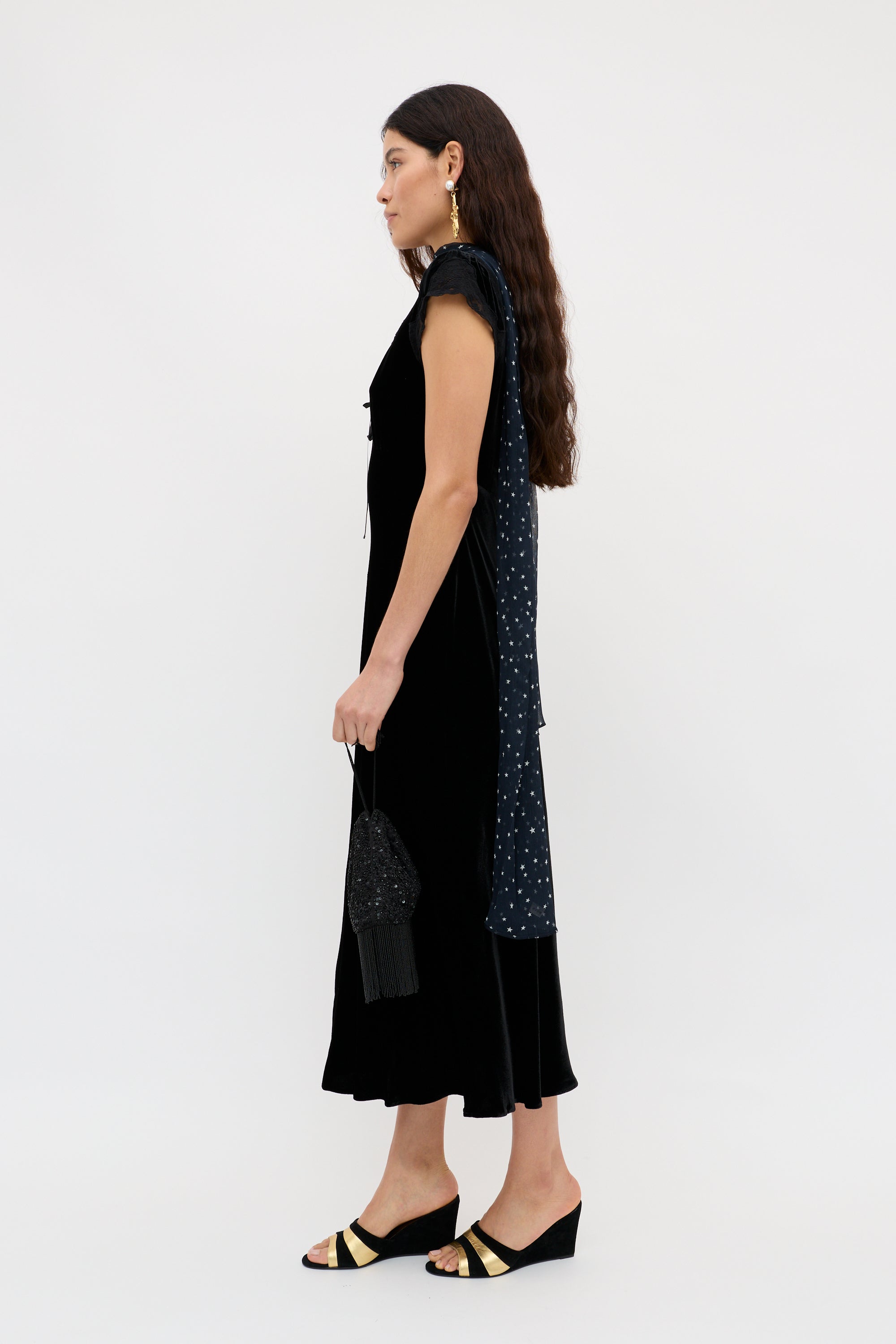 Amari Silk-Velvet Midi Dress in Black | RIXO USA Amari Silk-Velvet Midi Dress in Black | RIXO USA