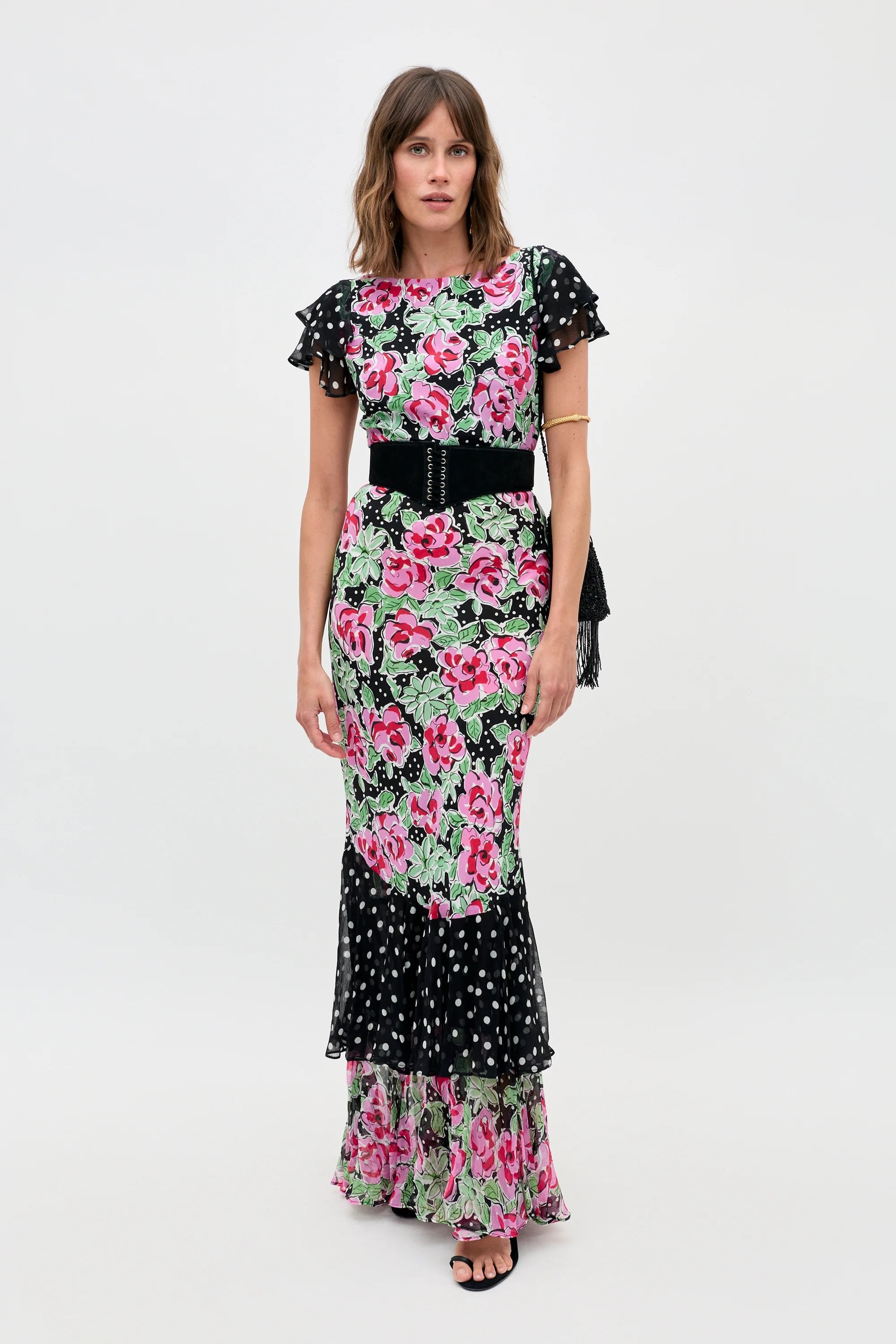 Ordinia Silk Gown in Rose Dot Mix Black | RIXO USA ⋆