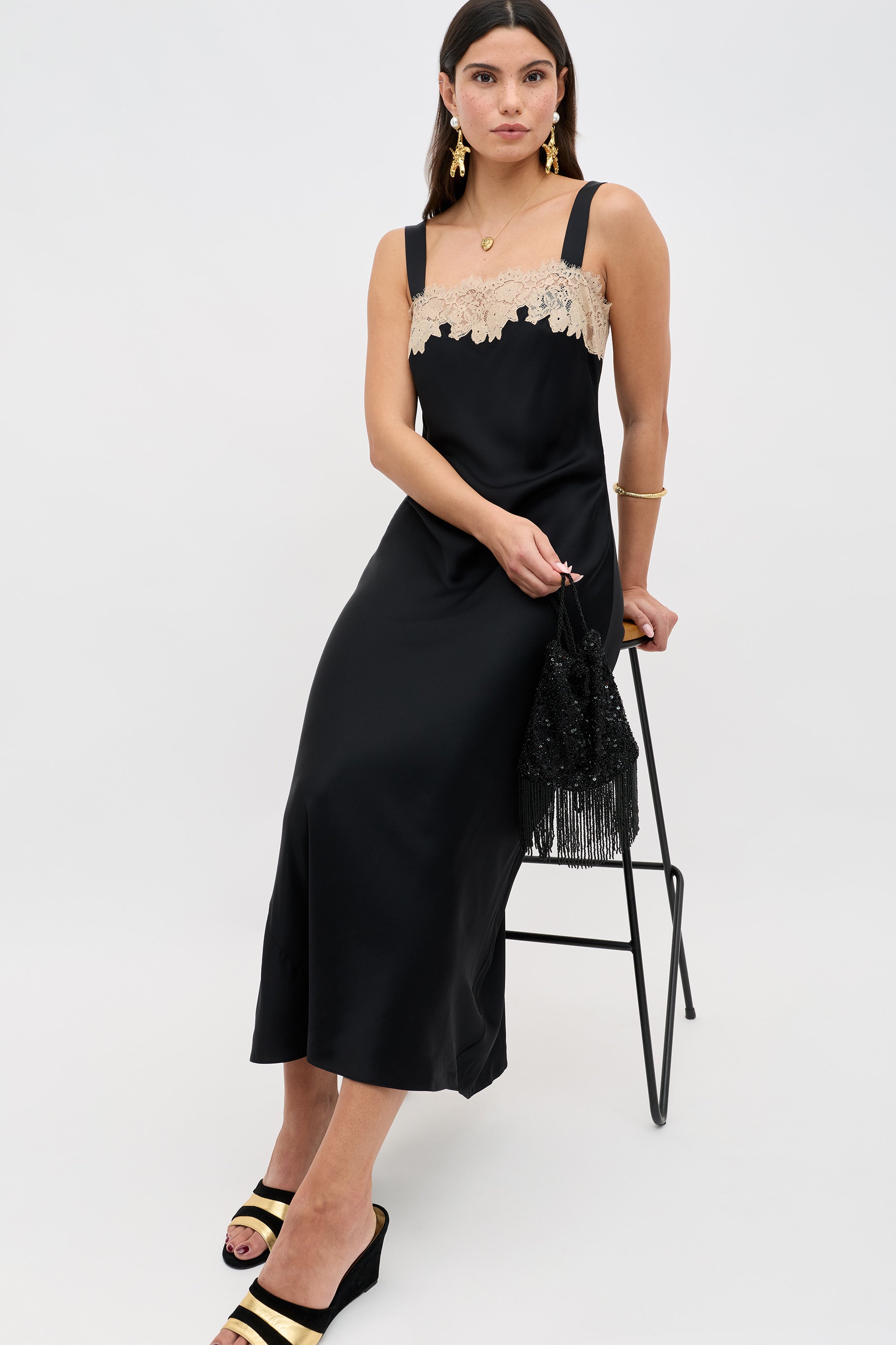 Rosamarie Satin Dress in Black