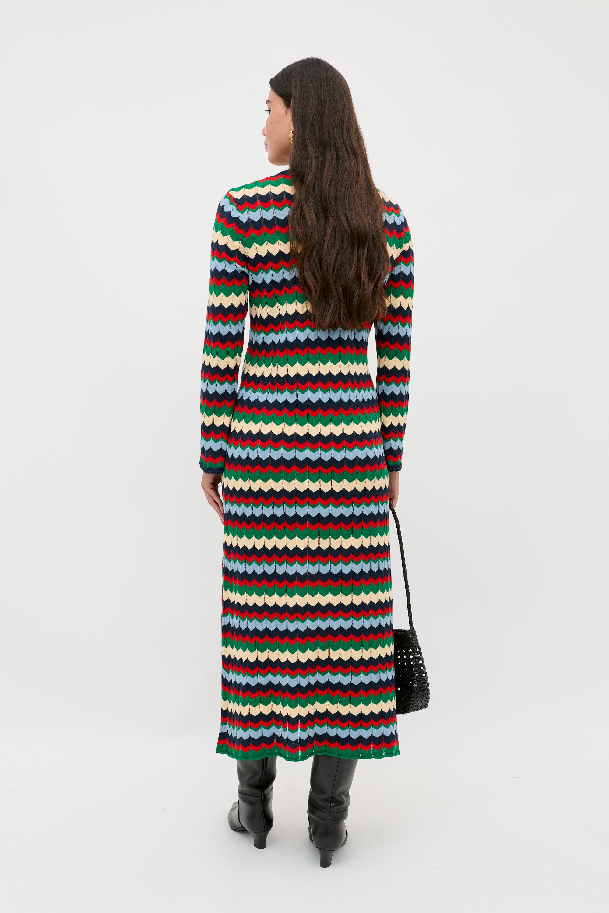 RIXO Lucila Knitted Midi Retro Blue RIXO Lucila Knitted Midi Retro Blue