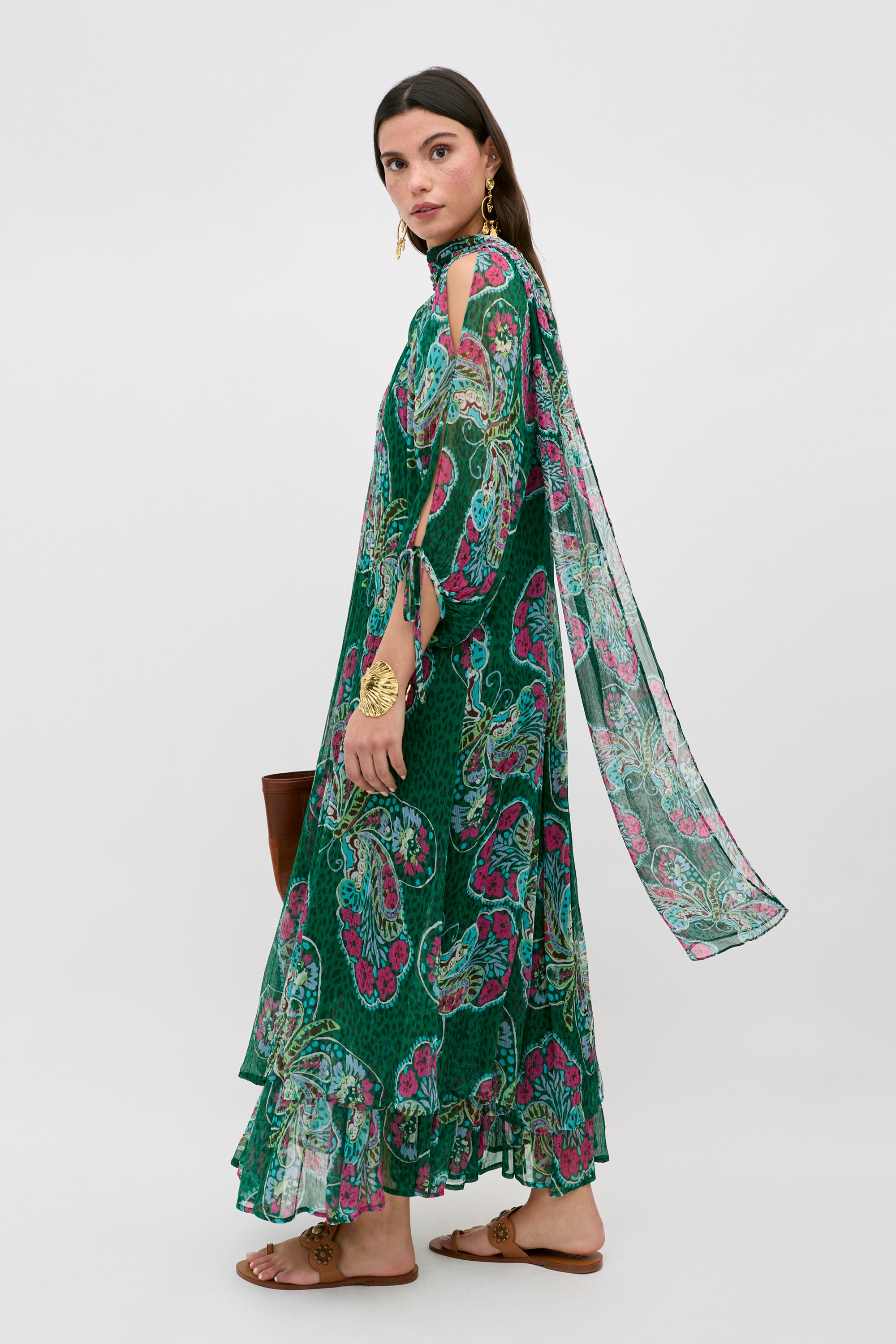 Hayden Chiffon Dress in Butterfly Bloom Green