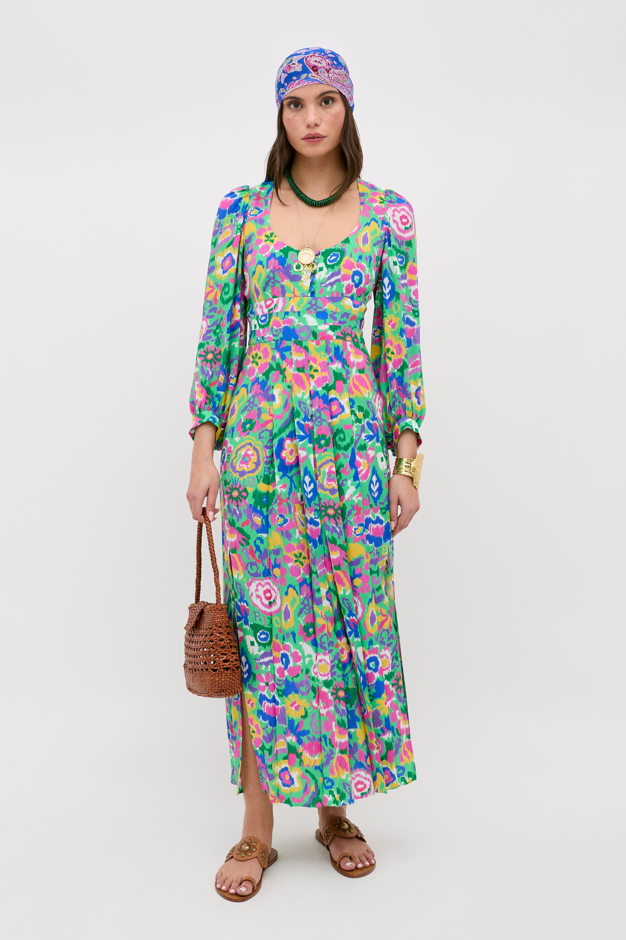 ikat print maxi dress RIXO Alfie Midi Ikat Bloom Green