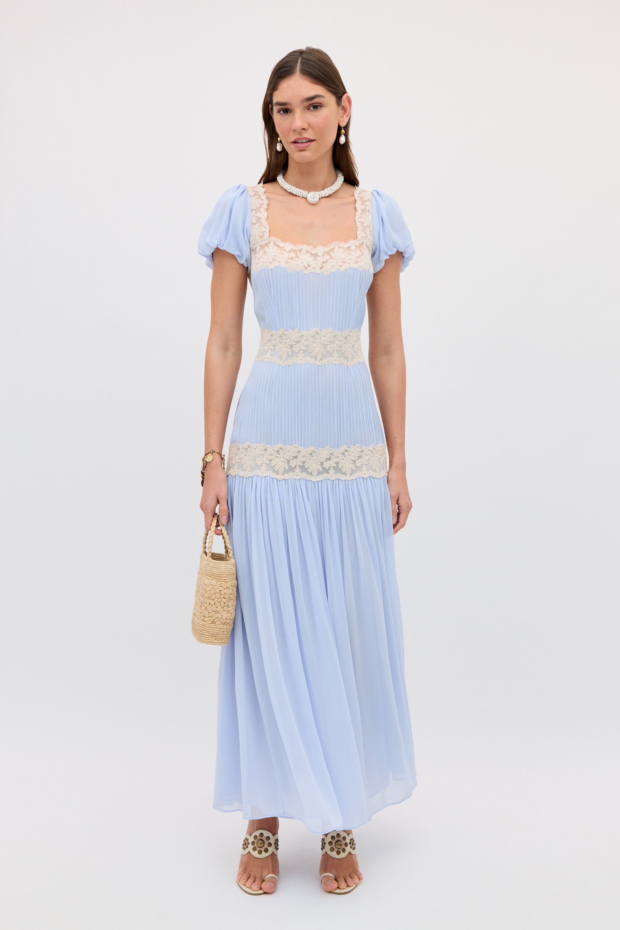 Marjorie Georgette Midi Dress in Vintage Blue