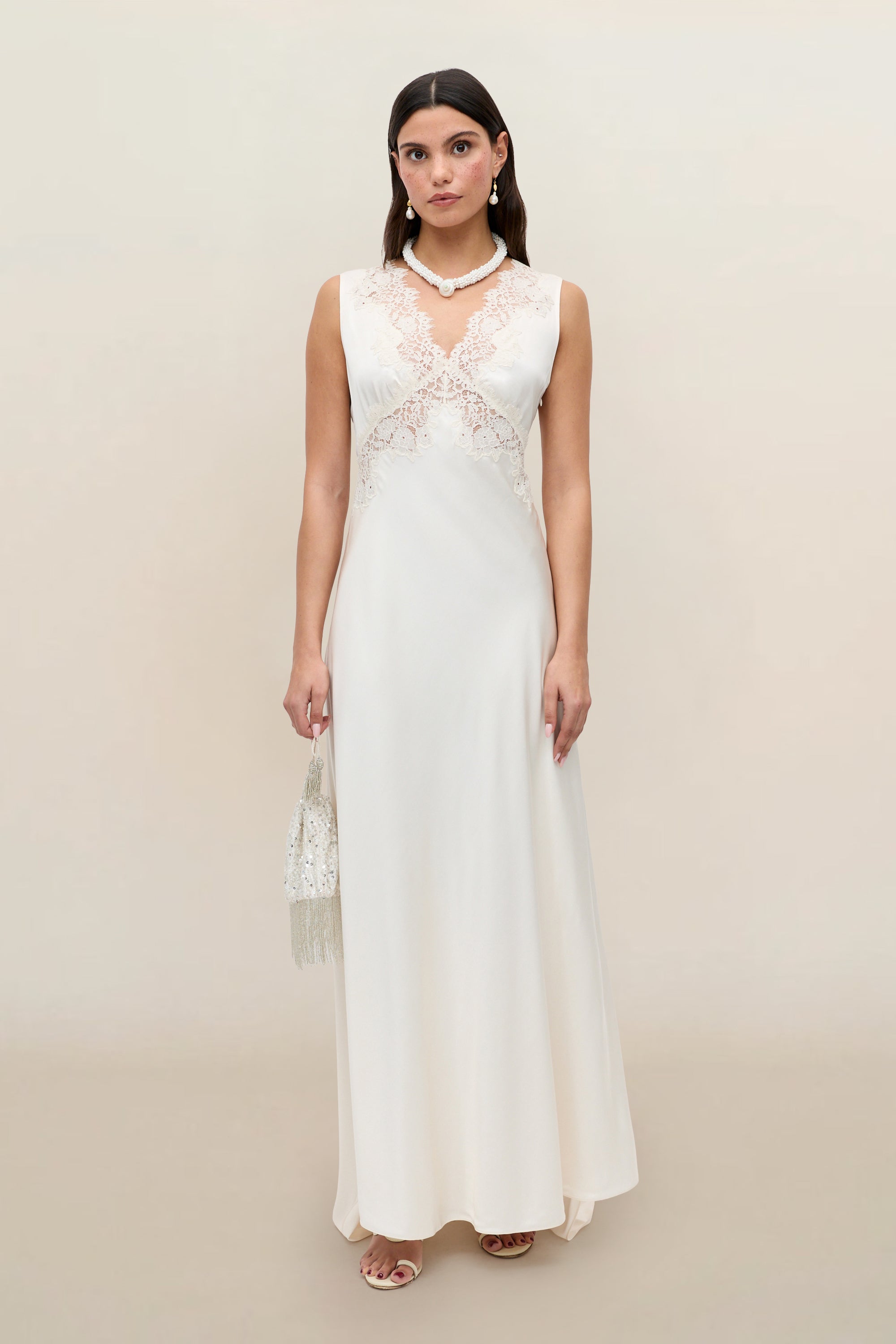 Azzurra Satin Gown in Ivory Pearl | RIXO USA ⋆