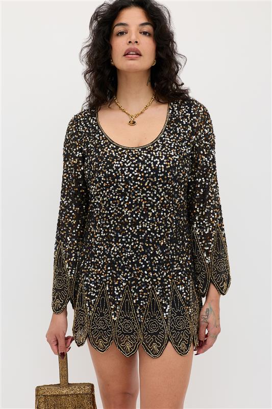 Dulce Embellished Mini Dress in Florence Embellishment Gold | RIXO USA Dulce Embellished Mini Dress in Florence Embellishment Gold | RIXO USA