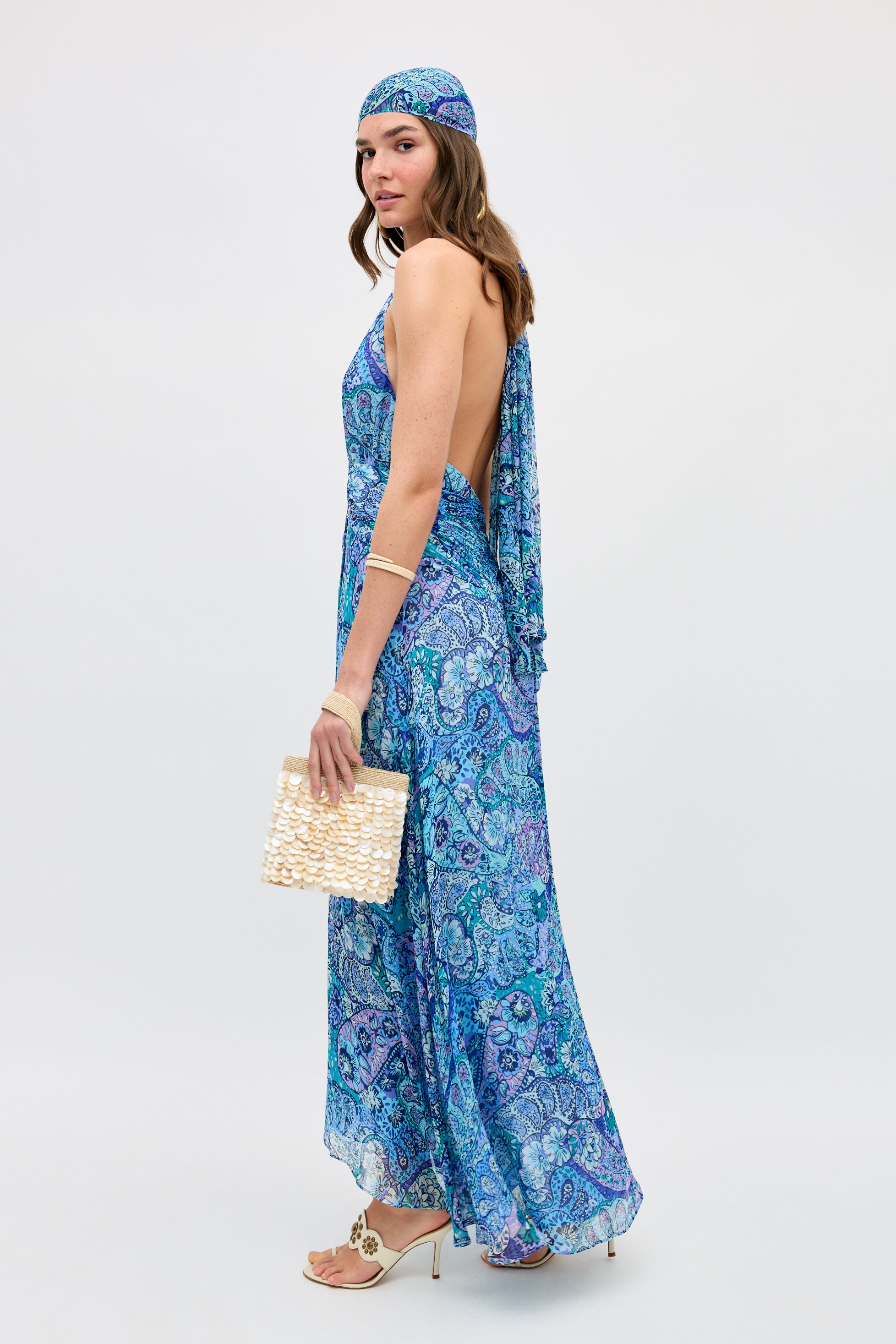 Alaina Chiffon Dress in Paisley Floral Blue