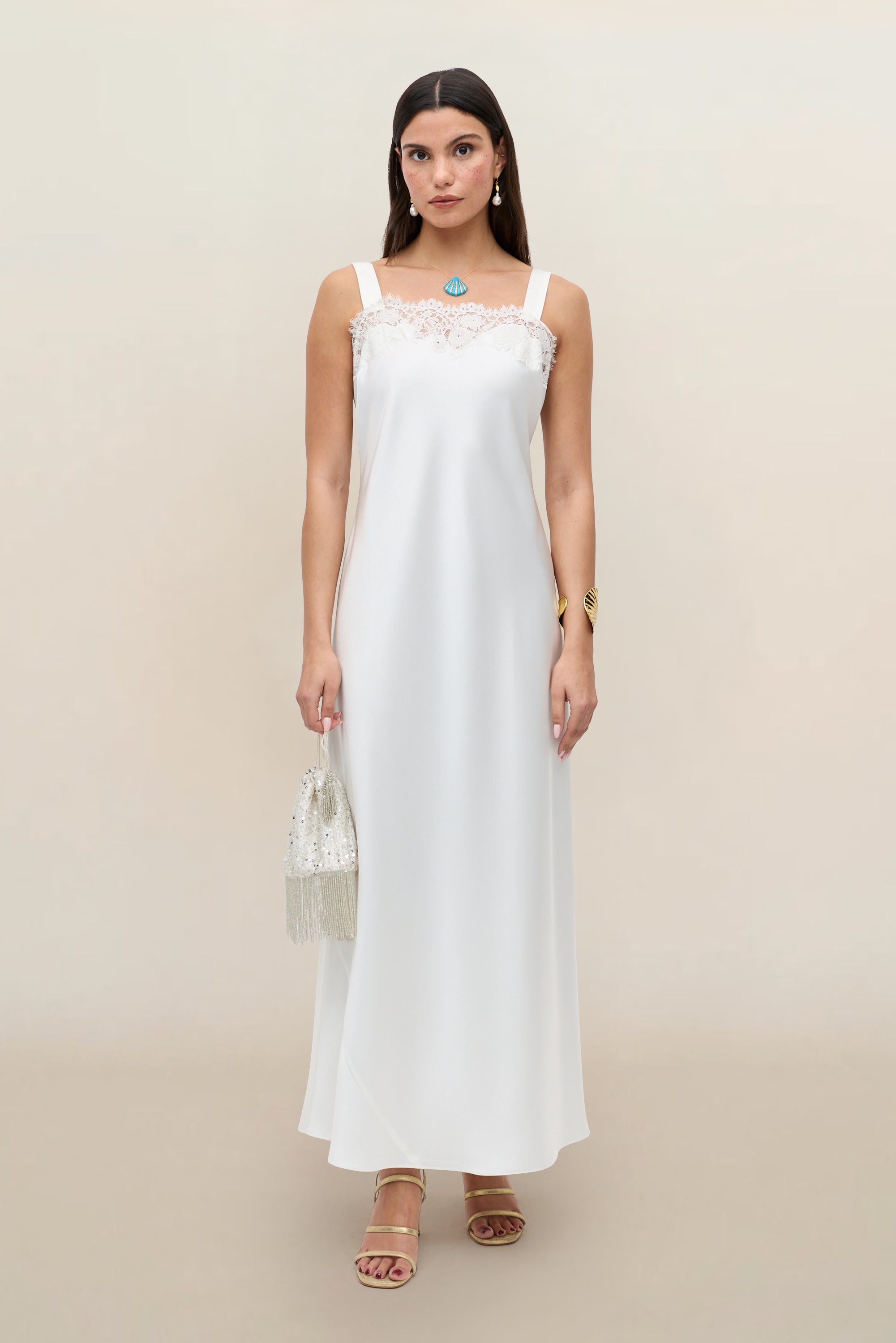 Maybelle Satin Dress in Ivory | RIXO ⋆