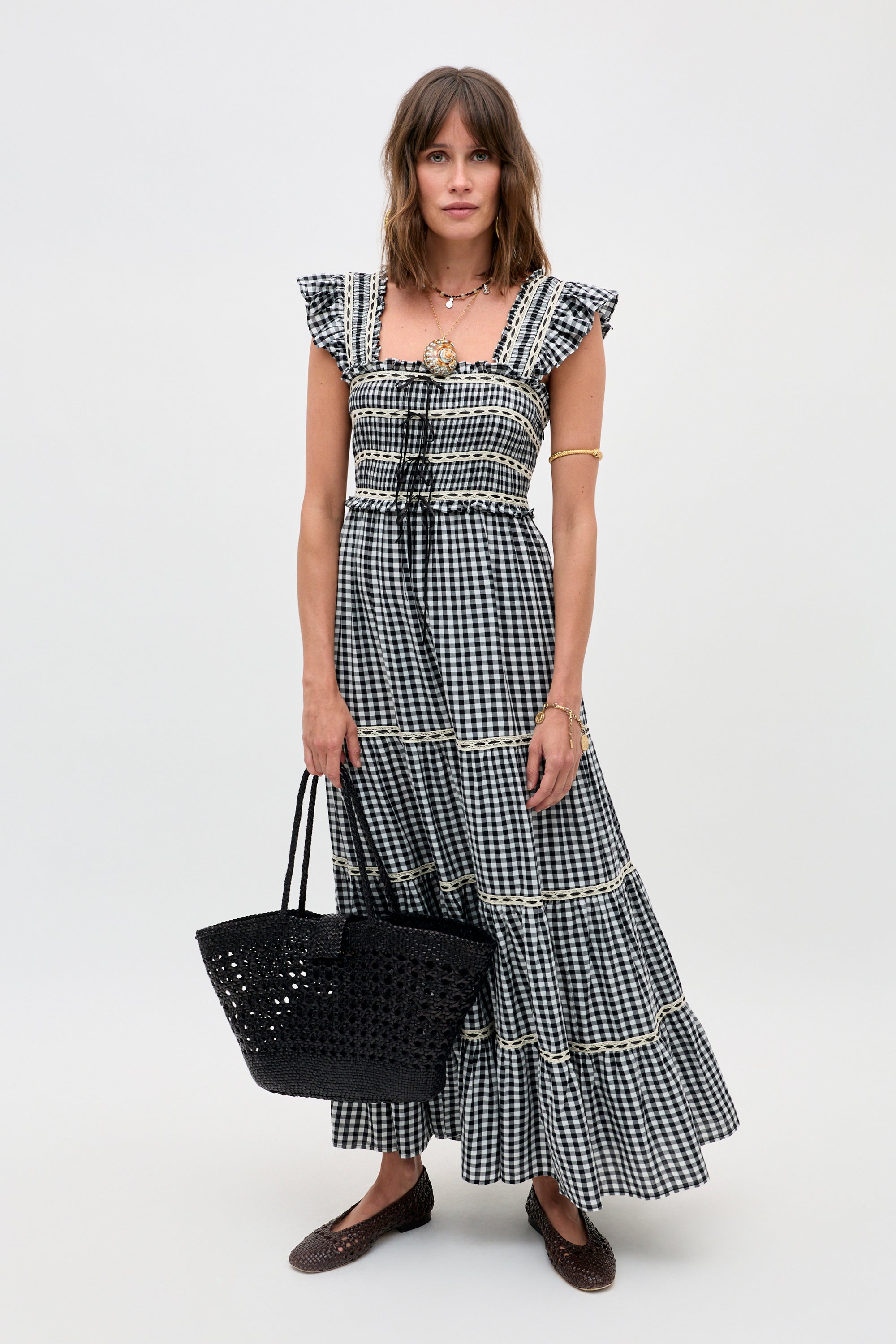Chandra Cotton Midi Dress in Beth Check Black Chandra Cotton Midi Dress in Beth Check Black