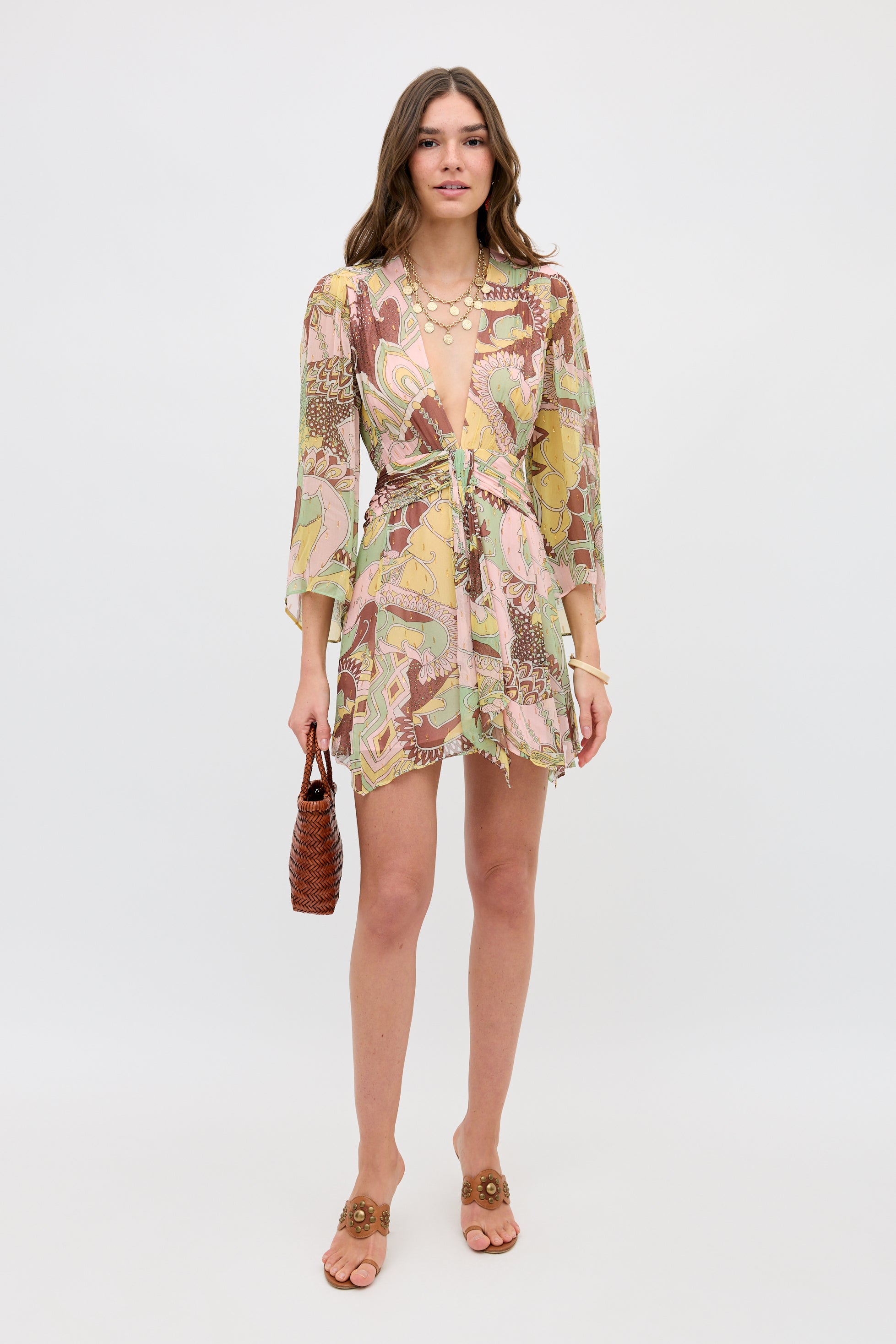 rixo mini dress Anaya pussy-bow devor-velvet chiffon mini dress - navy