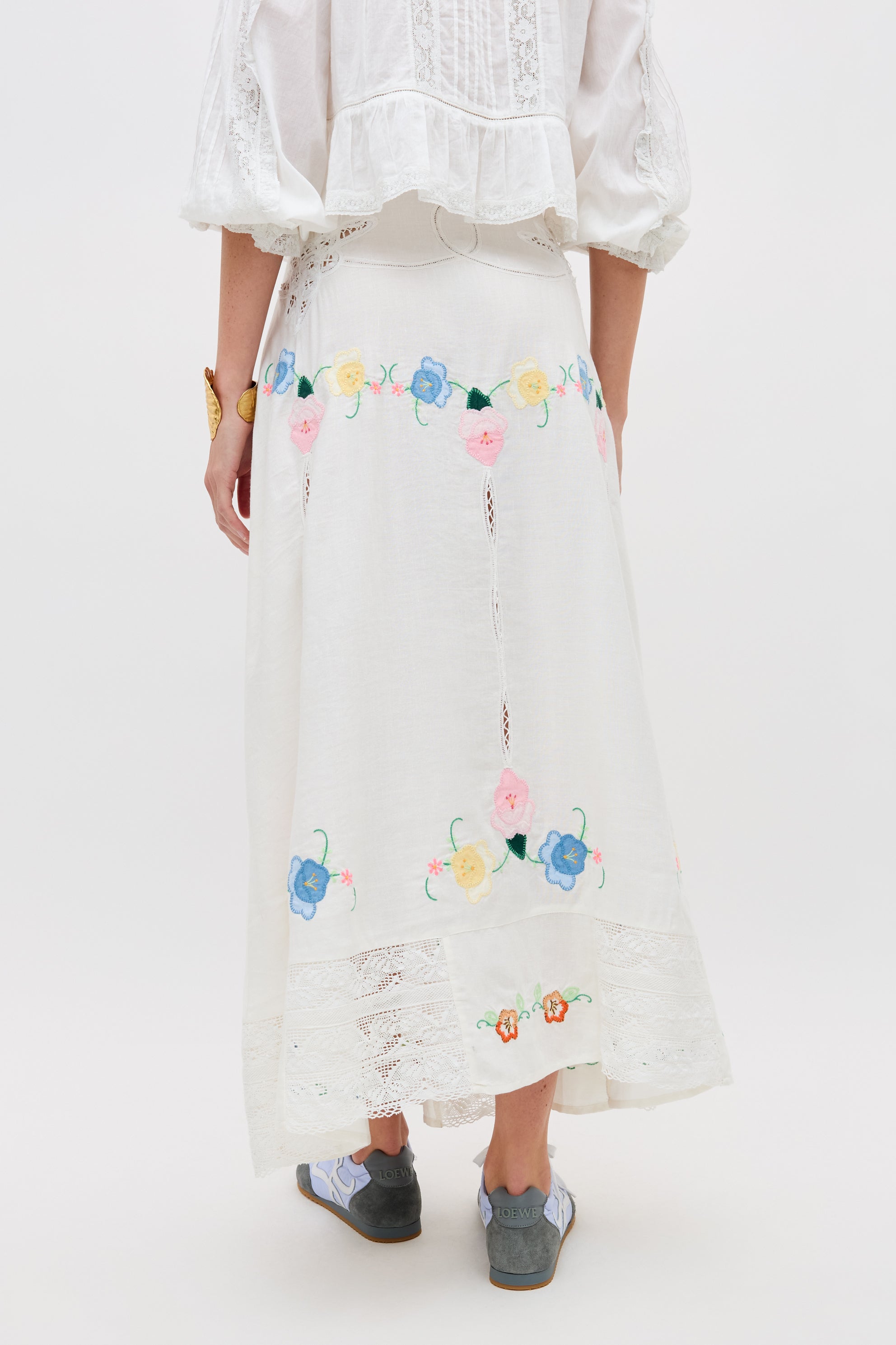 Paulina Embroidered Midi Skirt in White Silje Embroidery Ivory