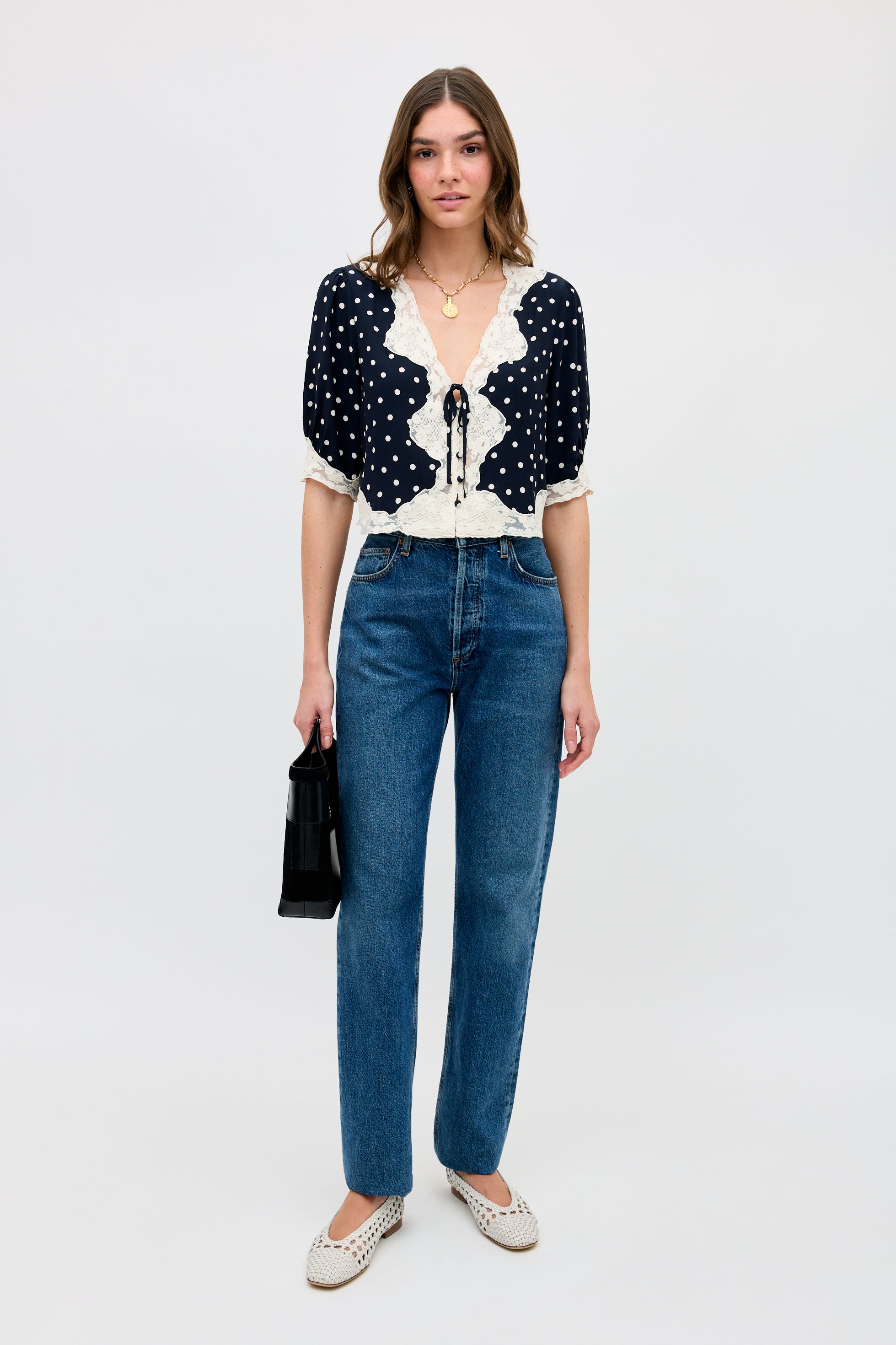Ursula Crepe De Chine Top in Layla Dot Navy | RIXO USA ⋆