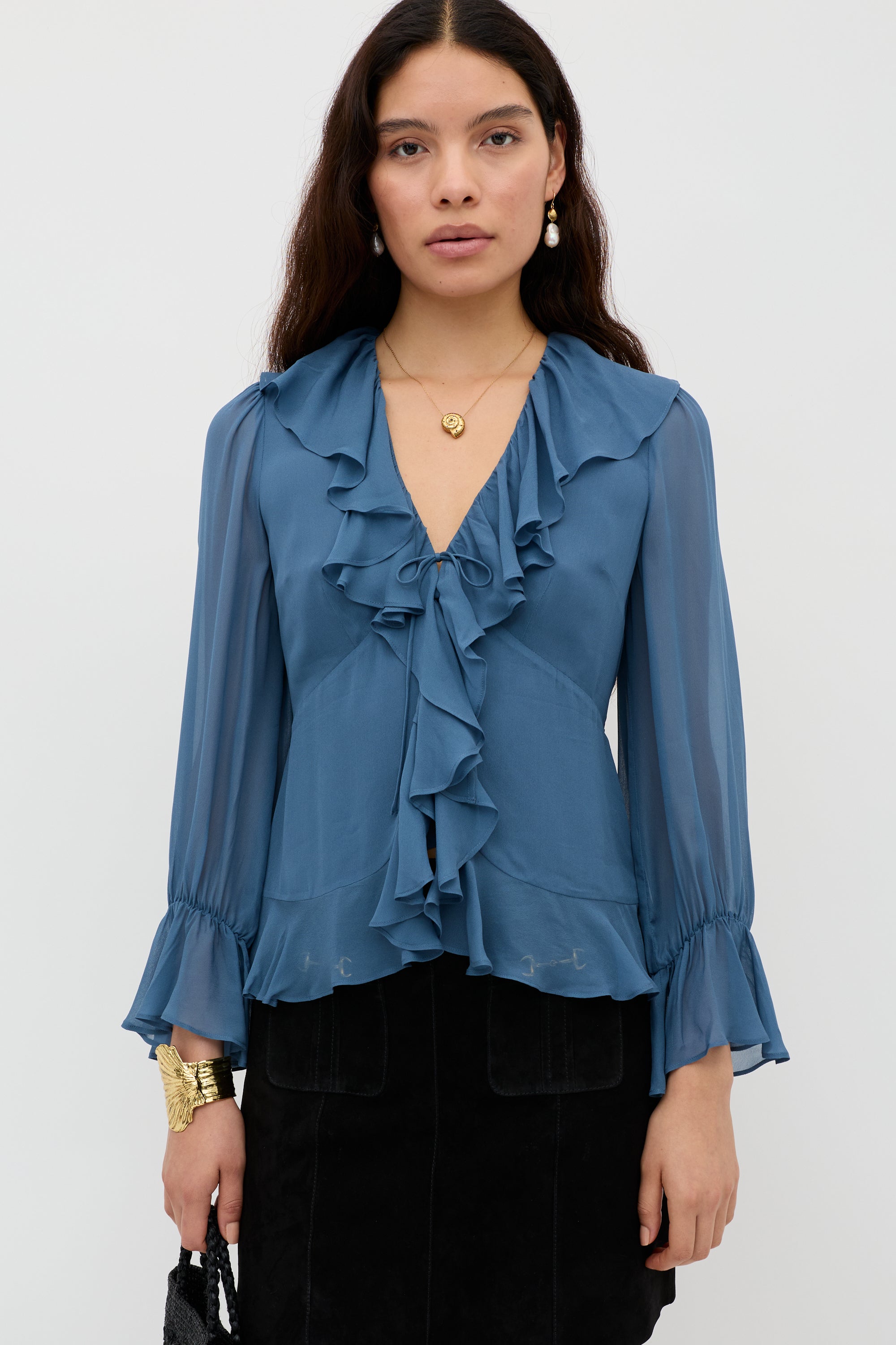 Ami Georgette Blouse in Stone Blue | RIXO ⋆