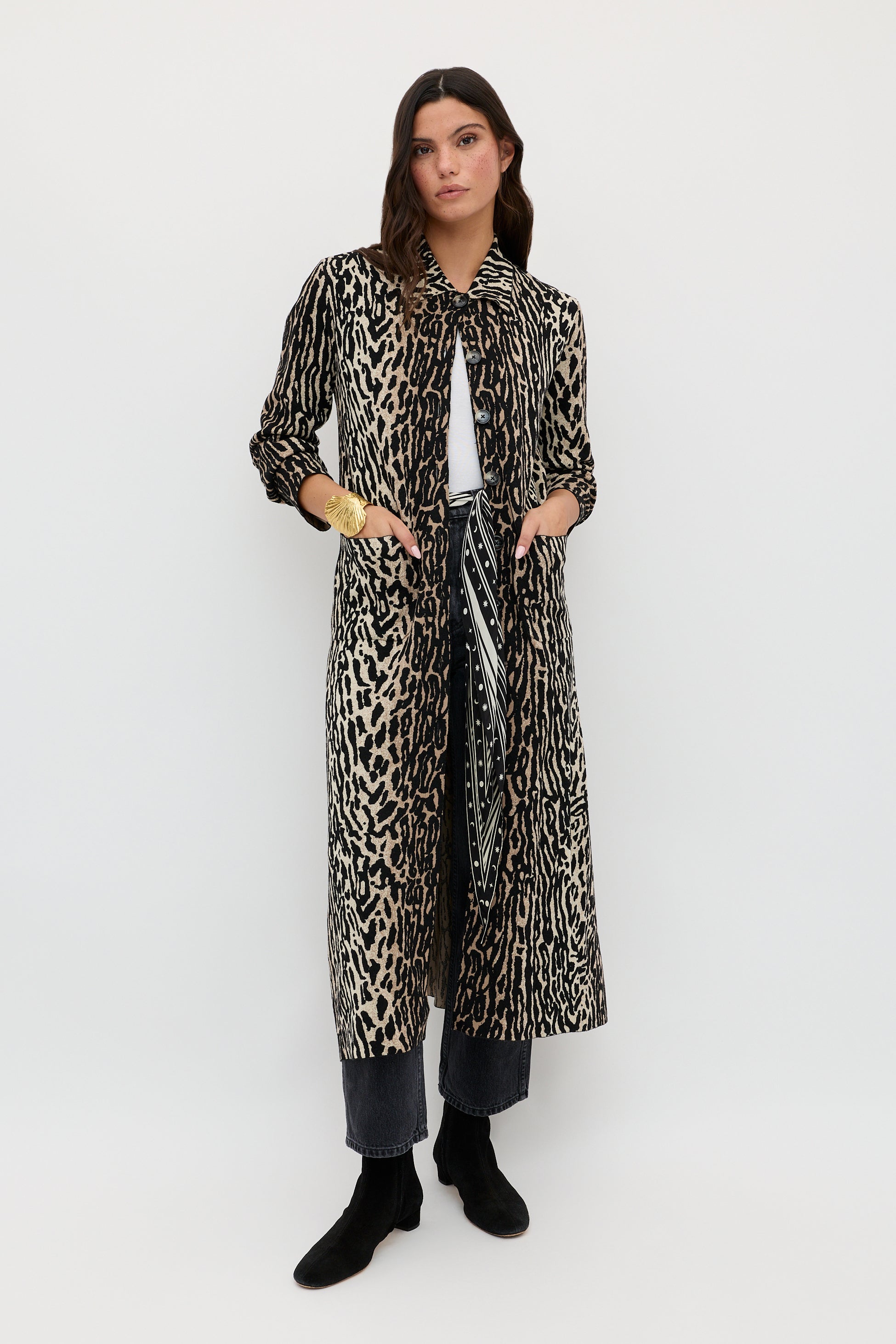 Jacoba Wool Cardigan in Bohemia Leopard Jacquard Brown | RIXO USA ⋆