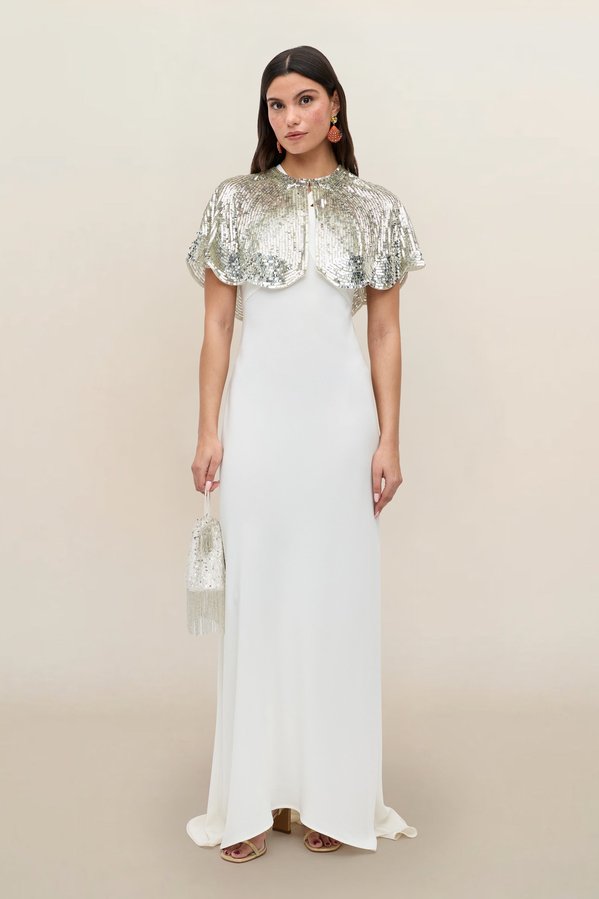 Evienne Embellished Cape in Ivory Art Deco Embellishment Pearl